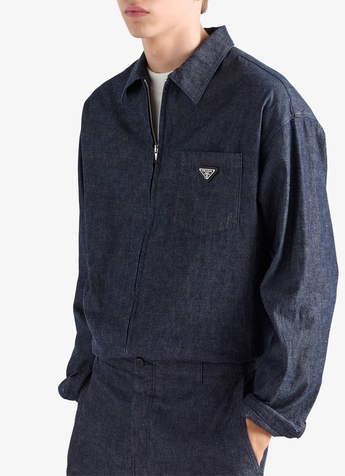 Prada Regular fit overshirt van chambray - detail 4 donkerblauw