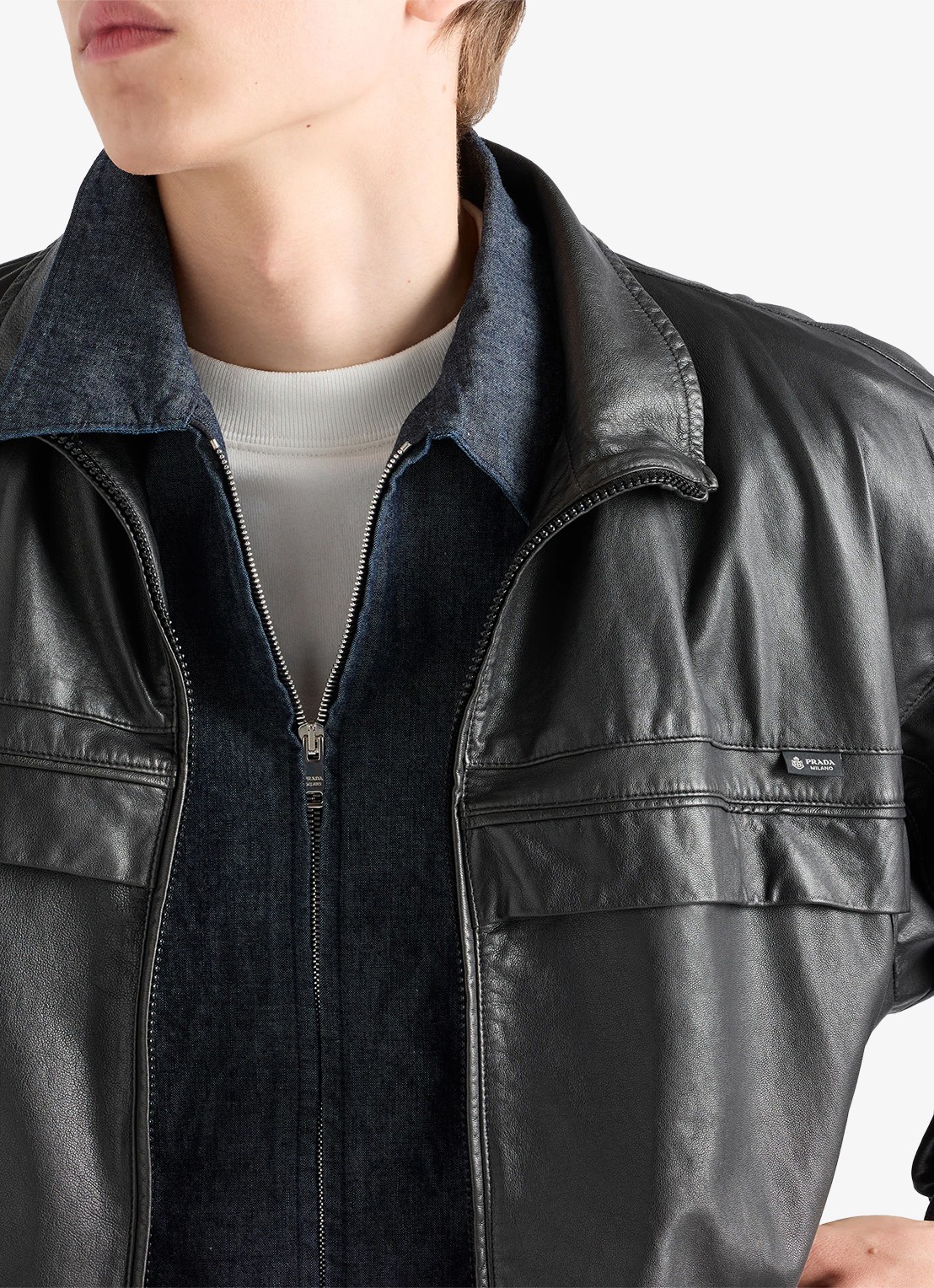 Prada Regular fit overshirt van chambray - detail 5 donkerblauw