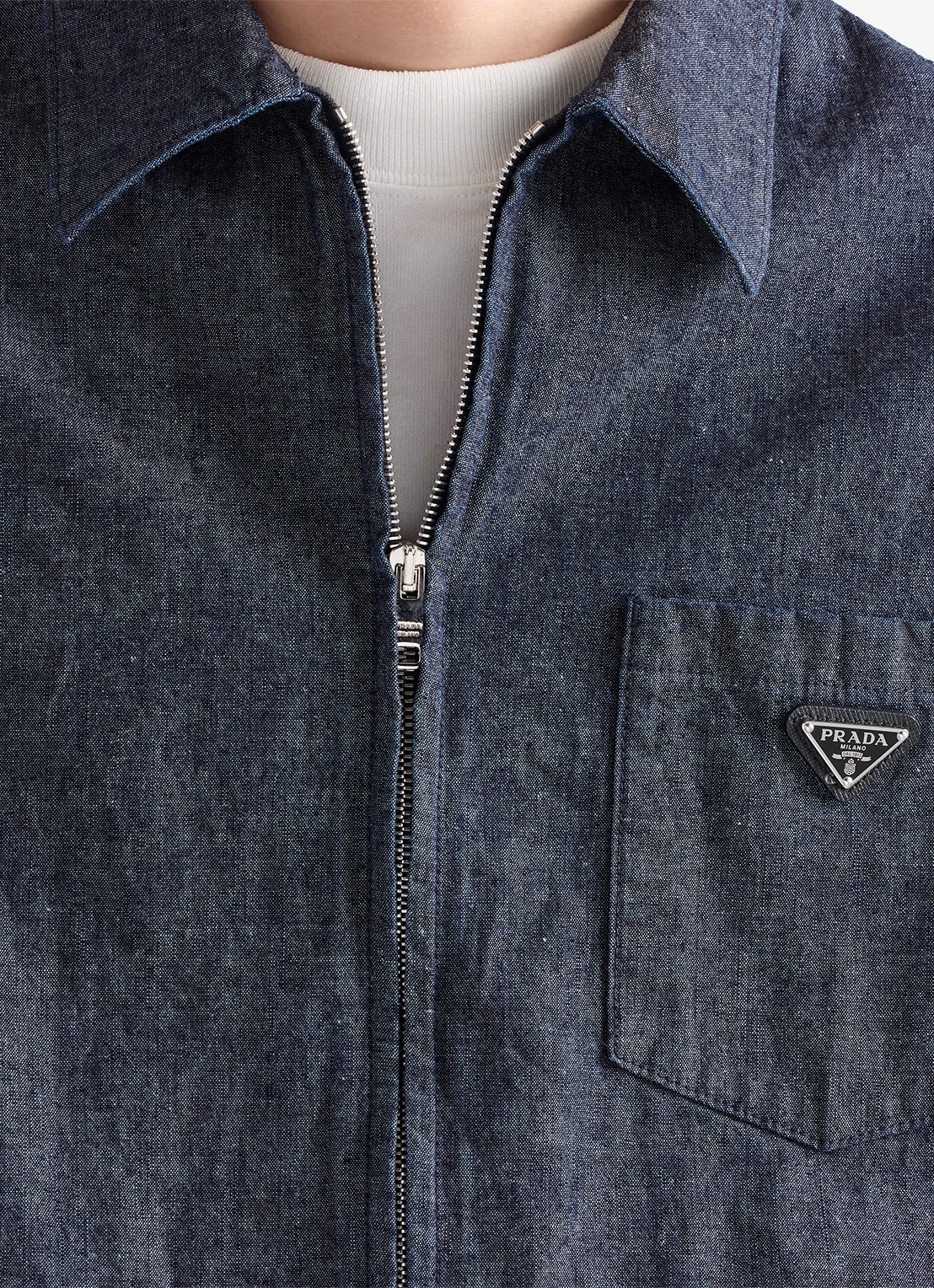 Prada Regular fit overshirt van chambray - detail 6 donkerblauw