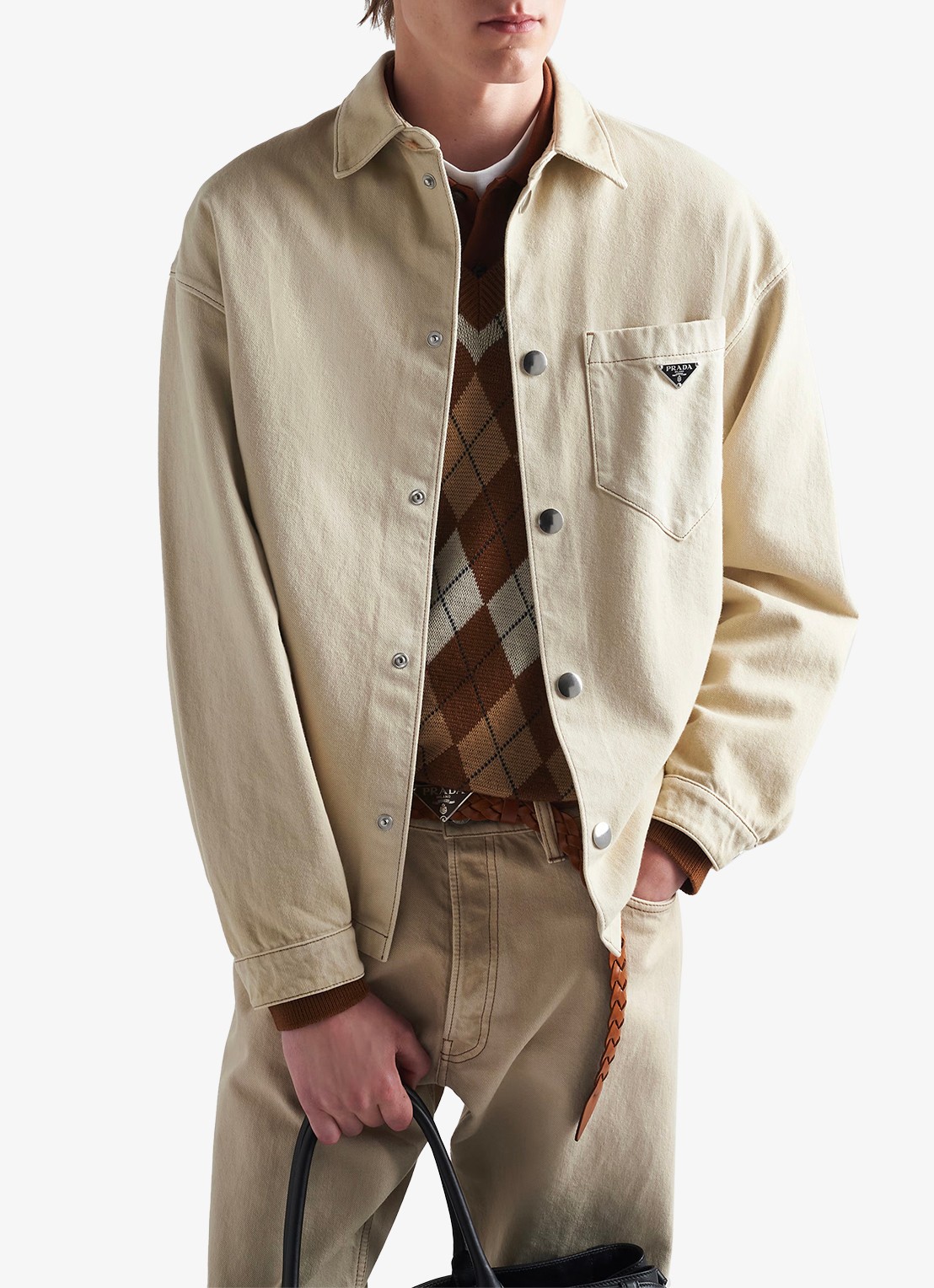 Prada Regular fit overshirt van denim met borstzak - detail 4 beige
