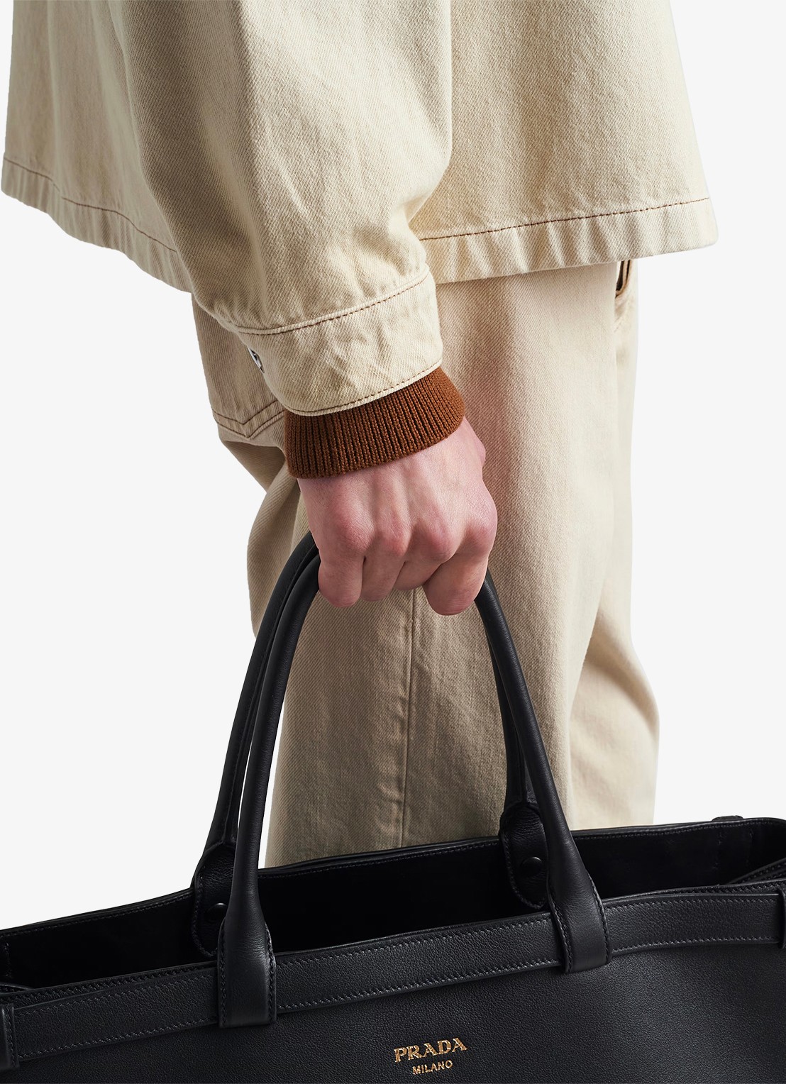 Prada Regular fit overshirt van denim met borstzak - detail 5 beige