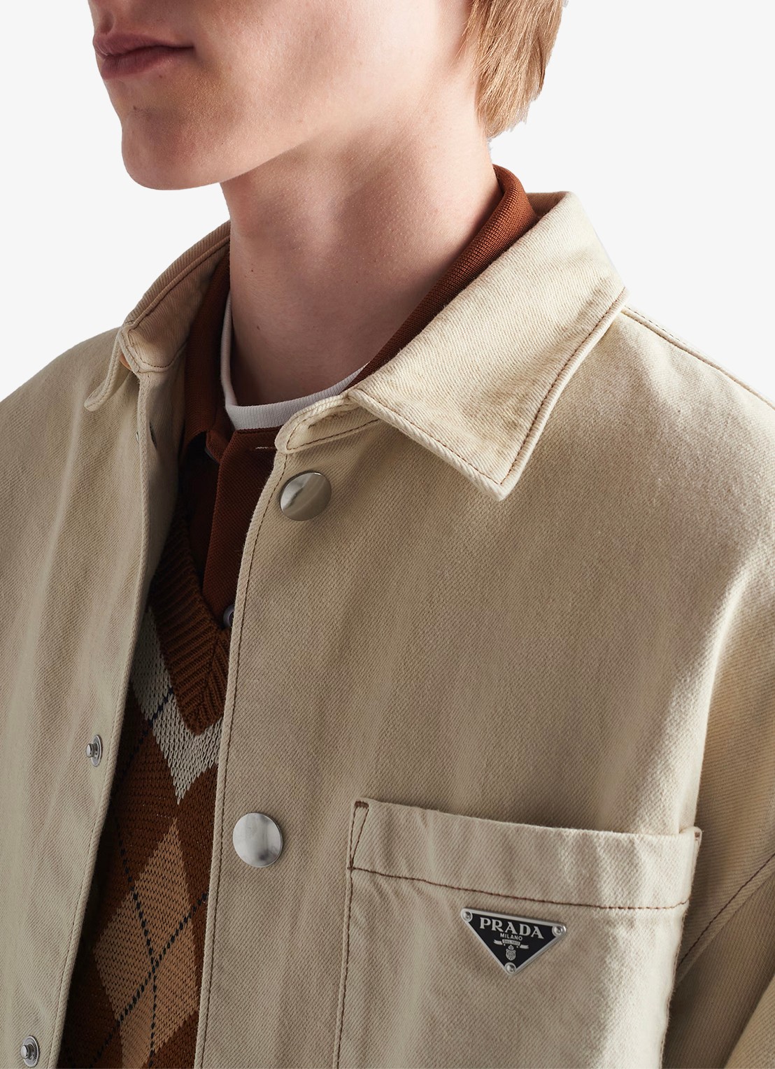 Prada Regular fit overshirt van denim met borstzak - detail 6 beige