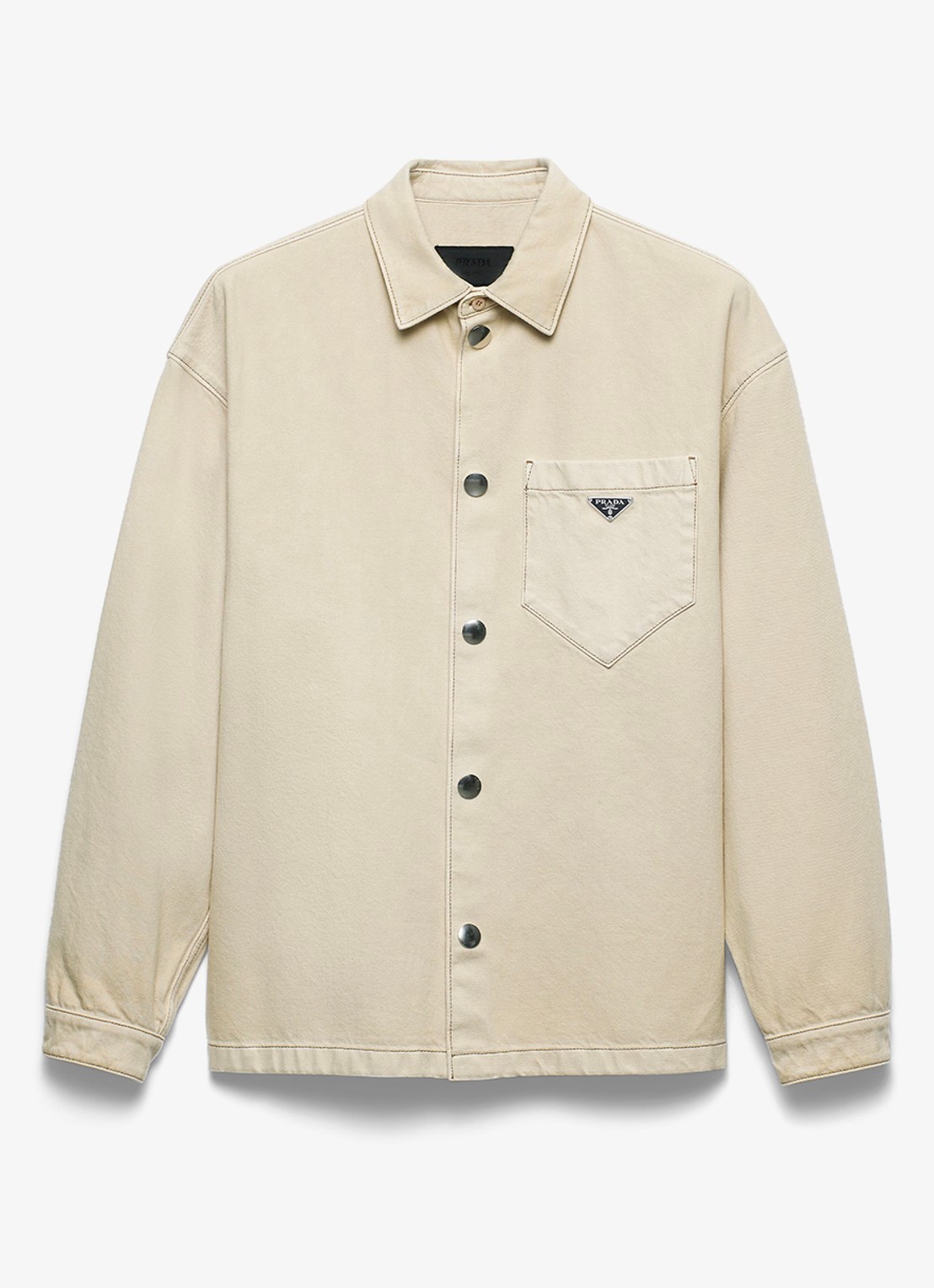 Prada Regular fit overshirt van denim met borstzak - voorkant beige