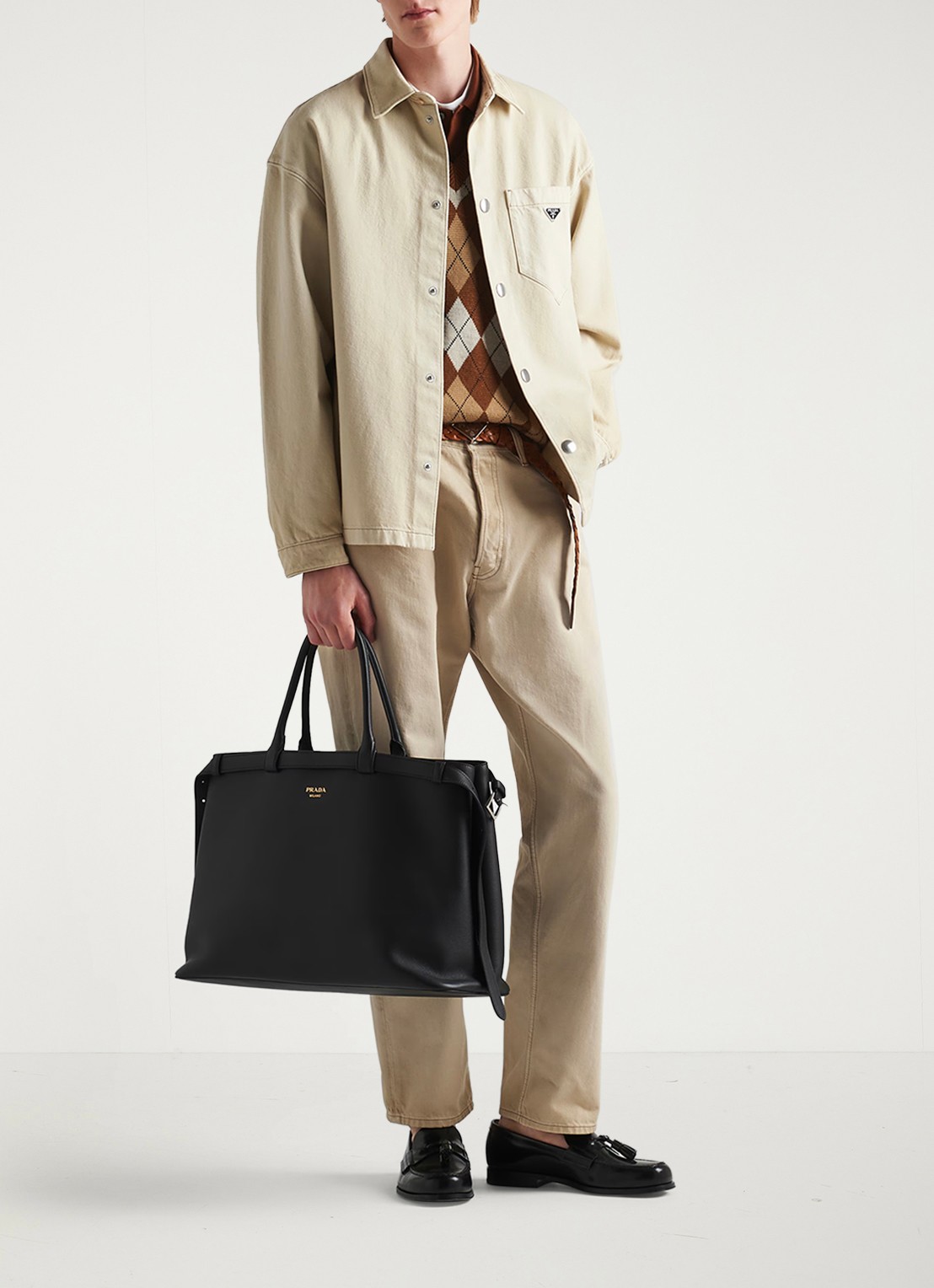 Prada Regular fit overshirt van denim met borstzak - voorkant 2 beige