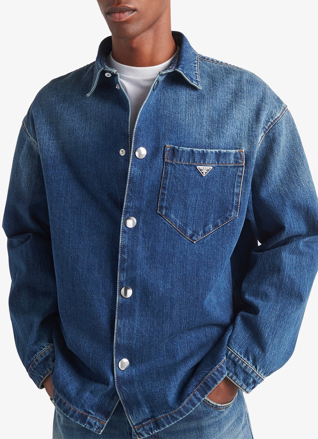 Prada Regular fit overshirt van denim met borstzak - detail 3 indigo
