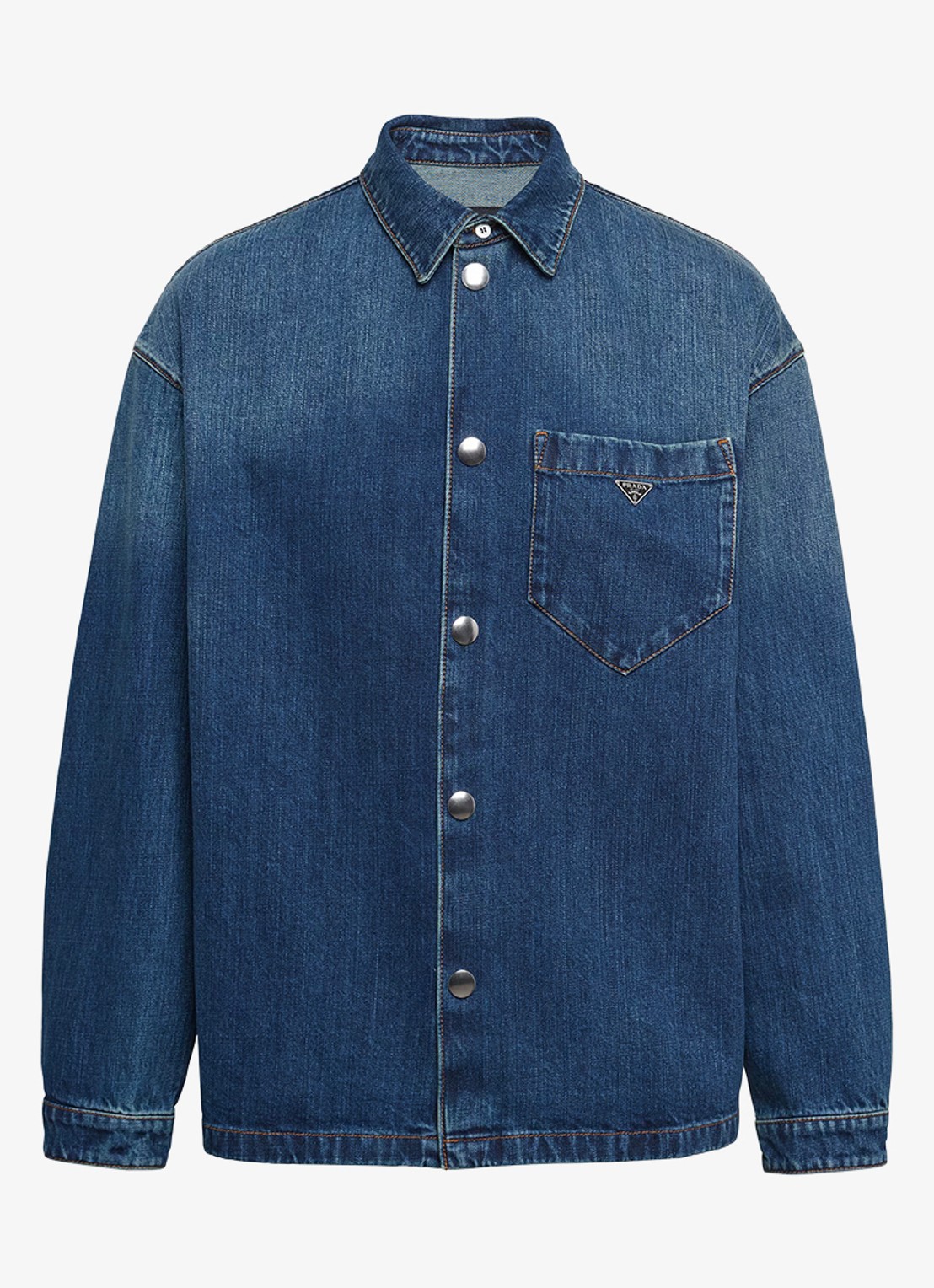 Prada Regular fit overshirt van denim met borstzak - voorkant indigo
