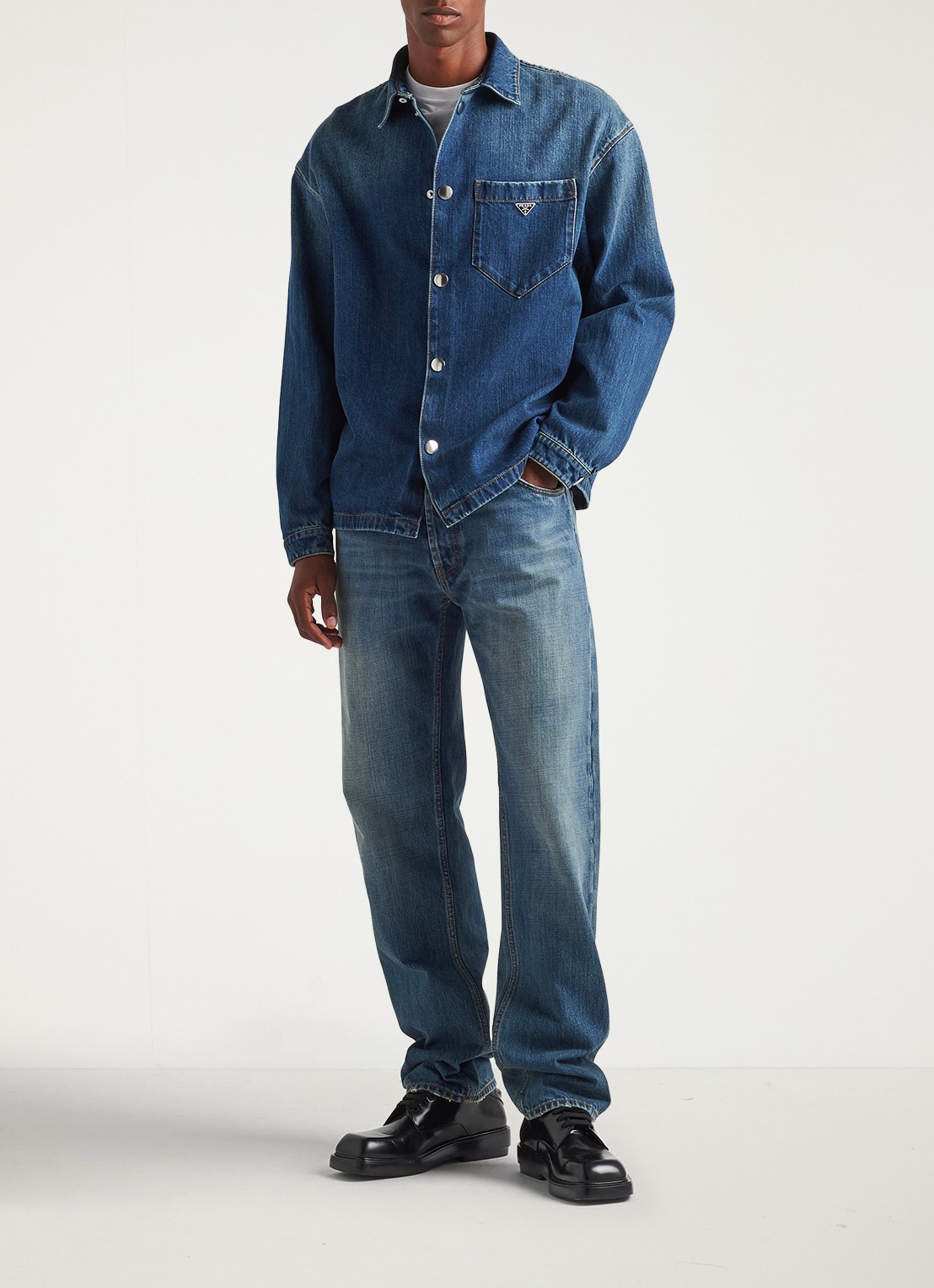 Prada Regular fit overshirt van denim met borstzak - voorkant 2 indigo