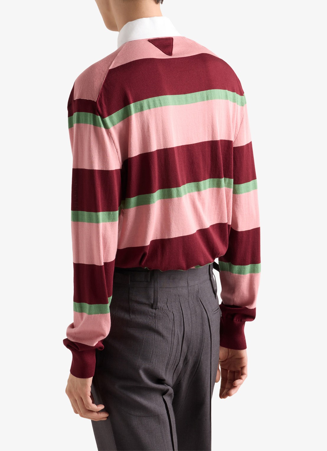 Prada Regular fit polo in zijdeblend met streepprint - achterkant 6 bordeauxrood