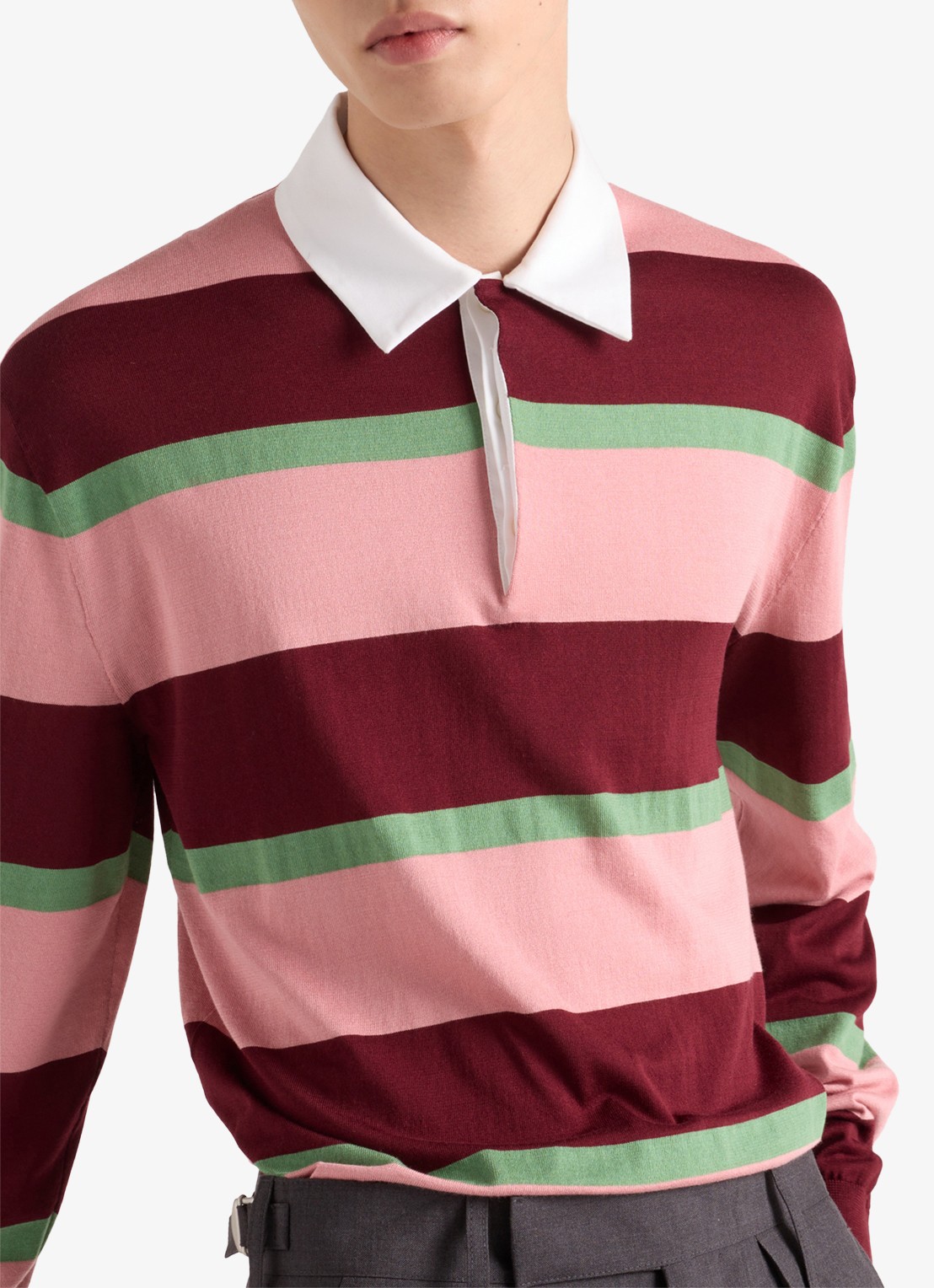 Prada Regular fit polo in zijdeblend met streepprint - detail 3 bordeauxrood