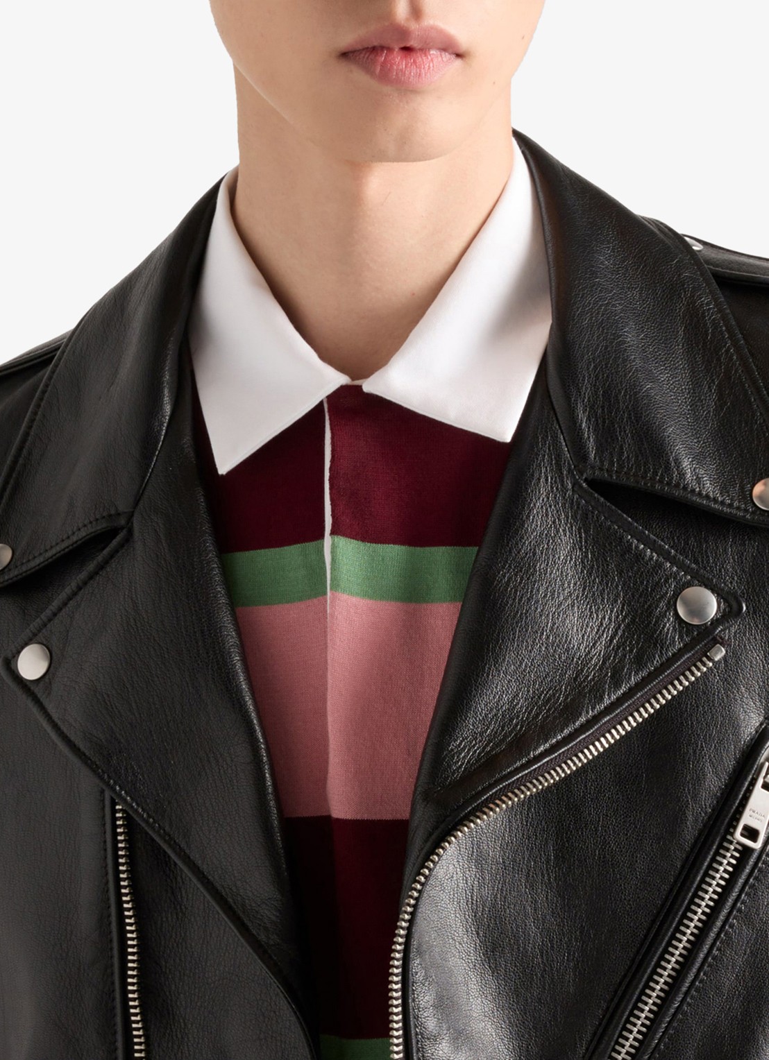 Prada Regular fit polo in zijdeblend met streepprint - detail 4 bordeauxrood