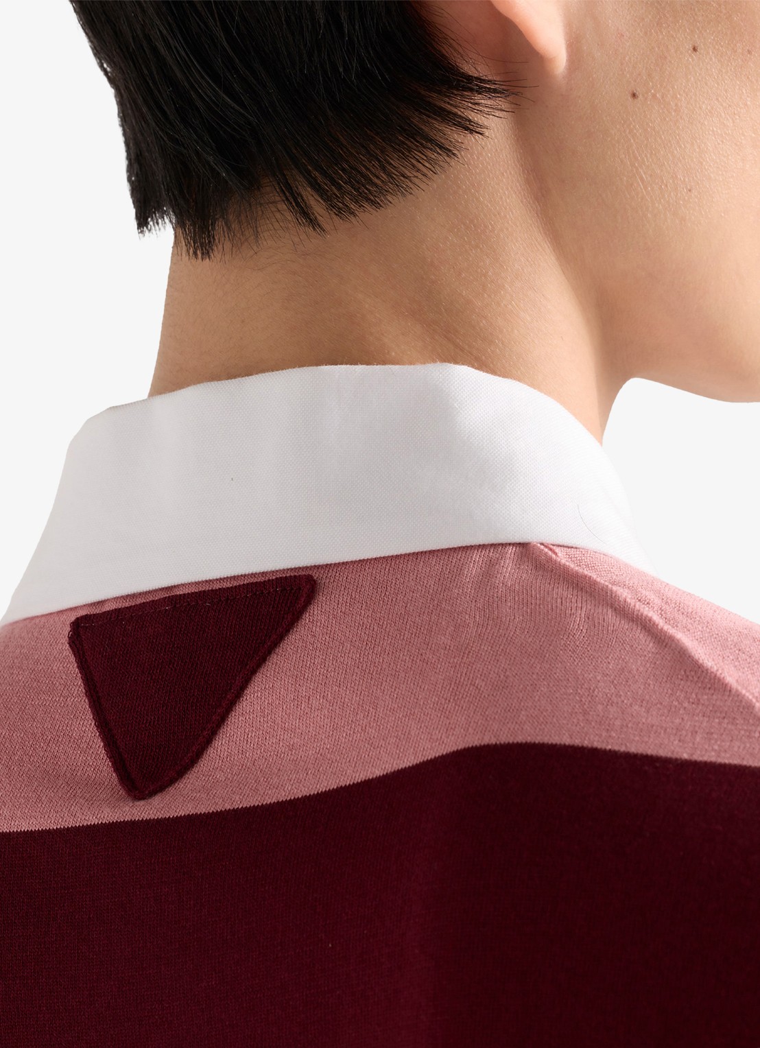 Prada Regular fit polo in zijdeblend met streepprint - detail 5 bordeauxrood