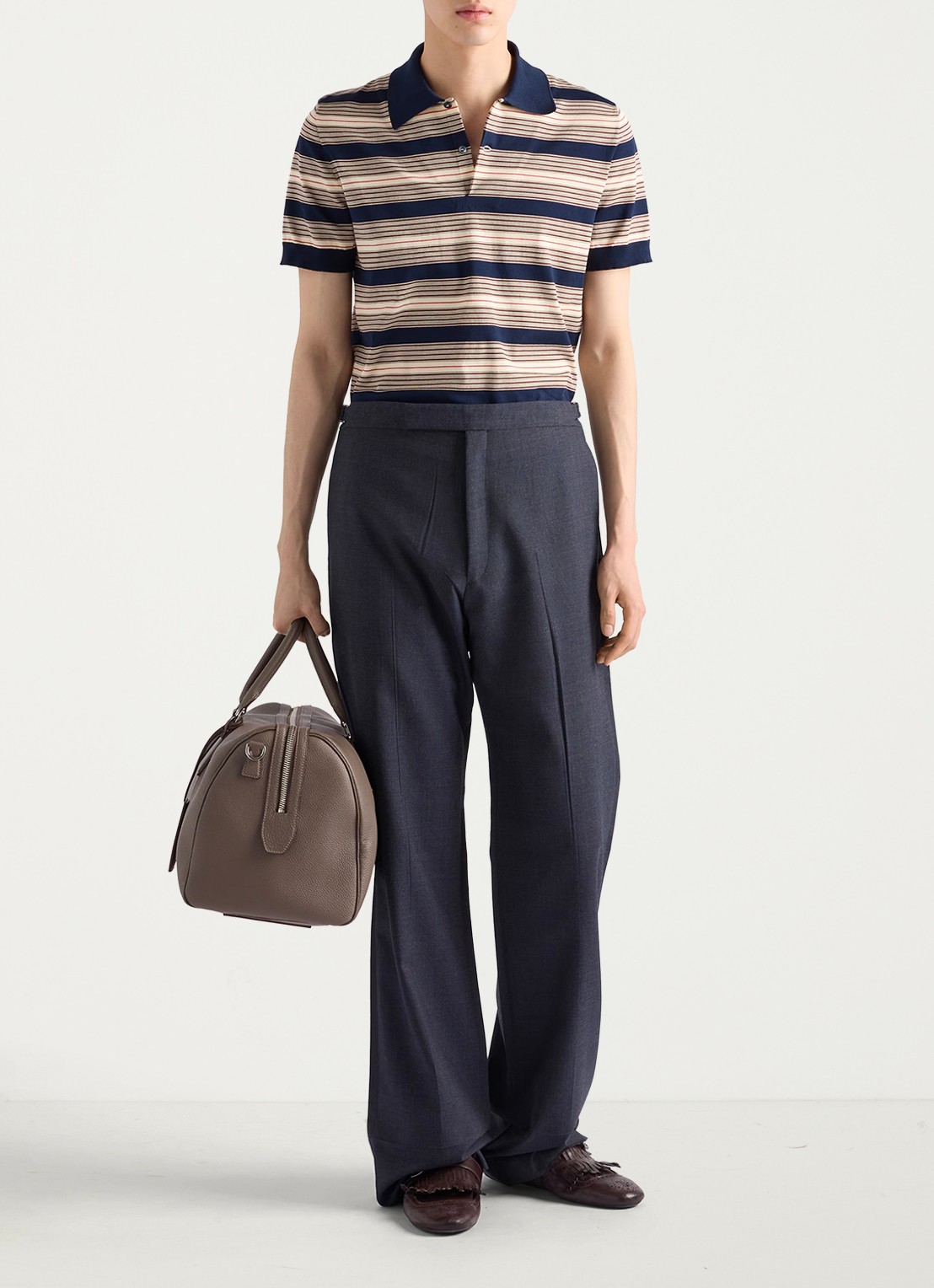 Prada Regular fit polo met streepprint - voorkant 5 donkerblauw