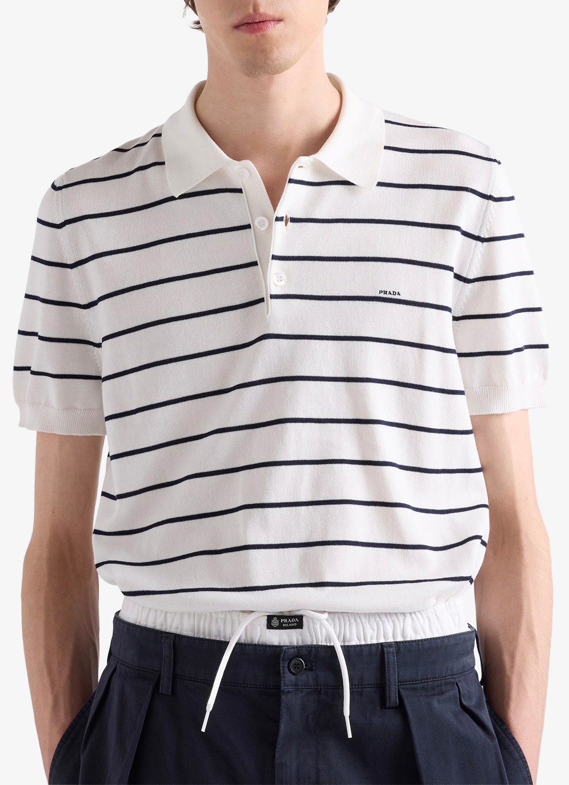 Prada Regular fit polo met streepprint - detail 3 wit