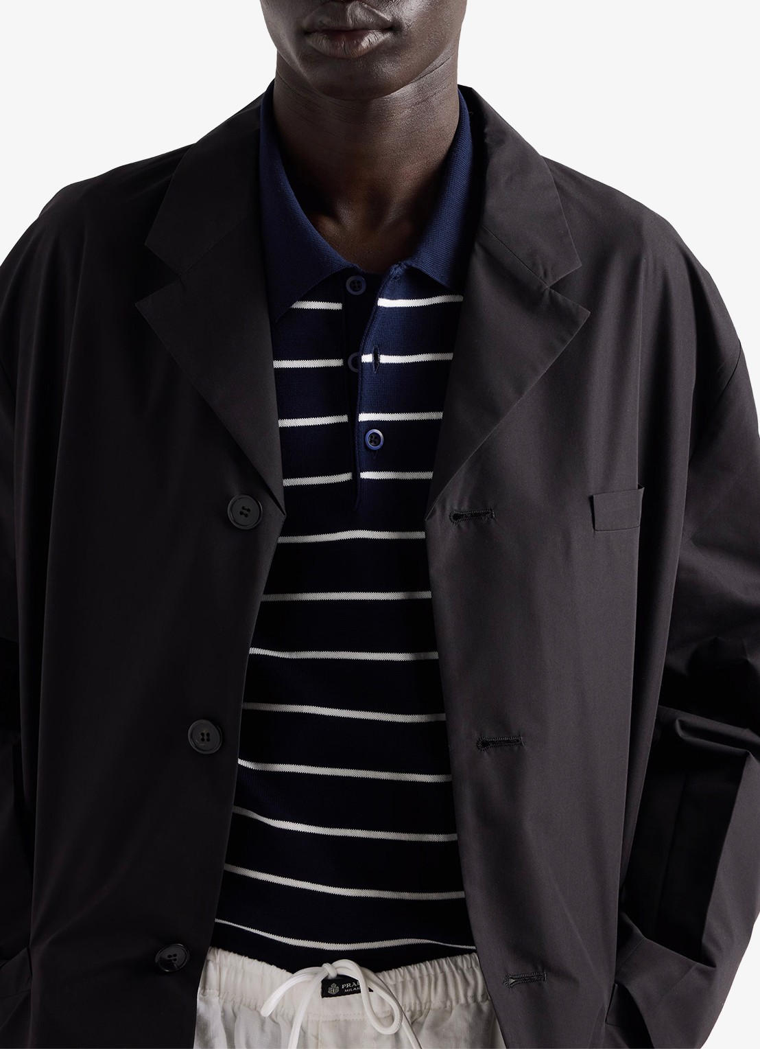 Prada Regular fit polo met streepprint - detail 4 donkerblauw