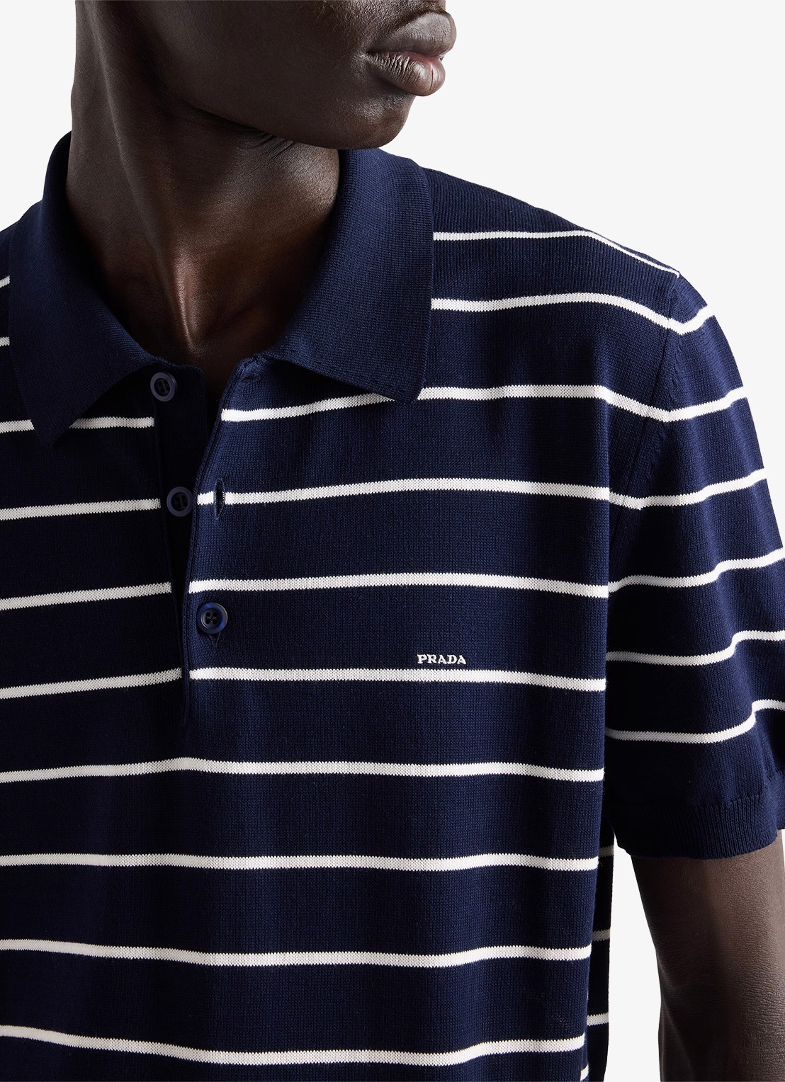 Prada Regular fit polo met streepprint - detail 5 donkerblauw