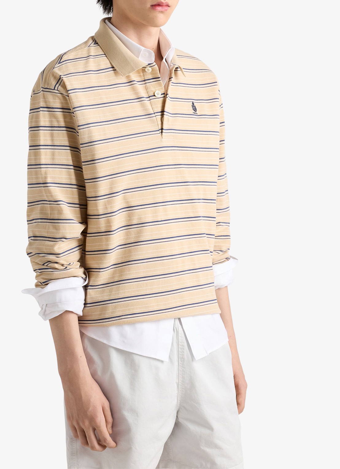 Prada Regular fit polo van piqué katoen met streepprint - detail 3 beige
