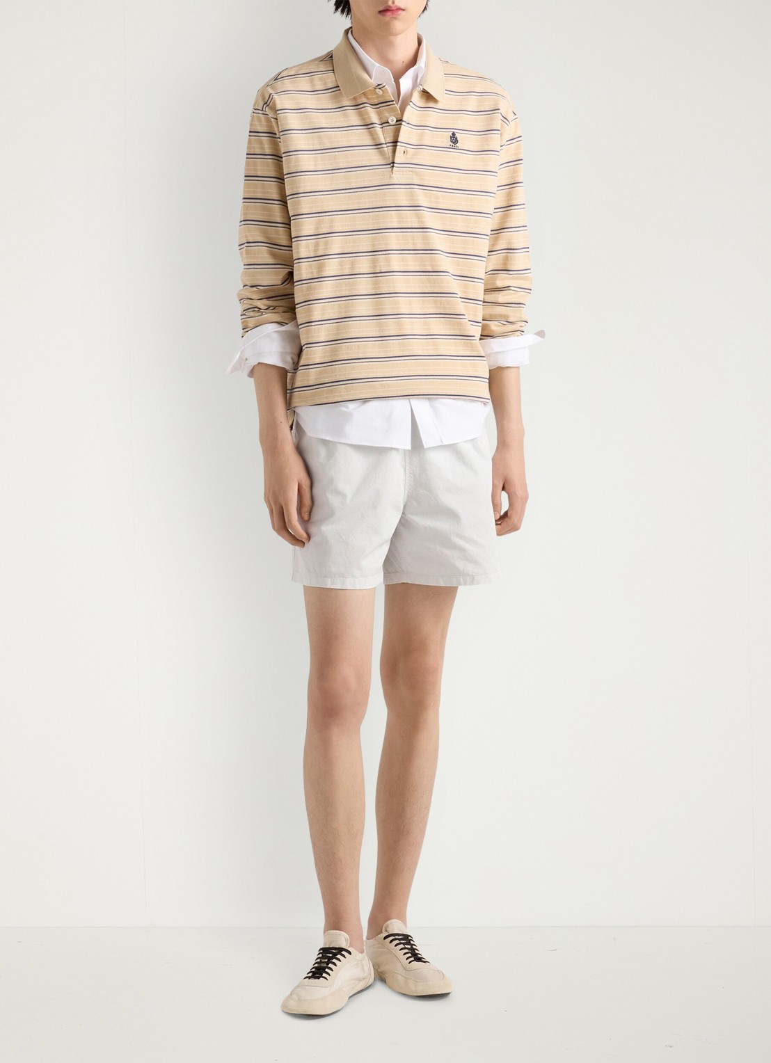 Prada Regular fit polo van piqué katoen met streepprint - voorkant 2 beige