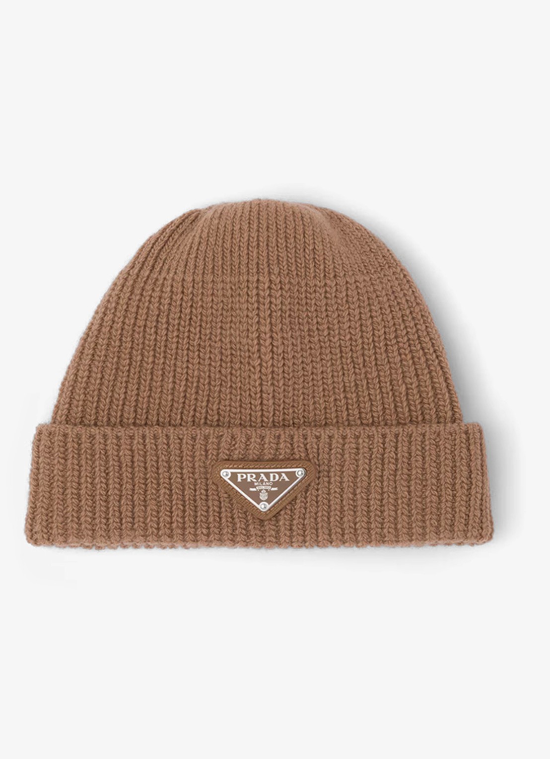 Prada Ribgebreide muts in kasjmierblend met logo - voorkant 2 bruin