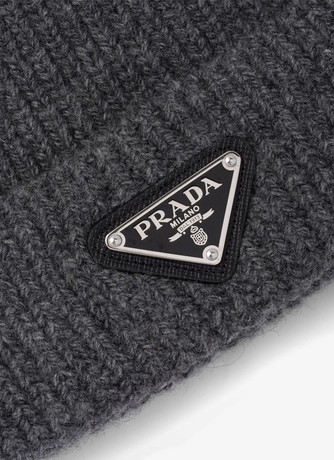 Prada Ribgebreide muts in kasjmierblend met logo - detail 2 grijs