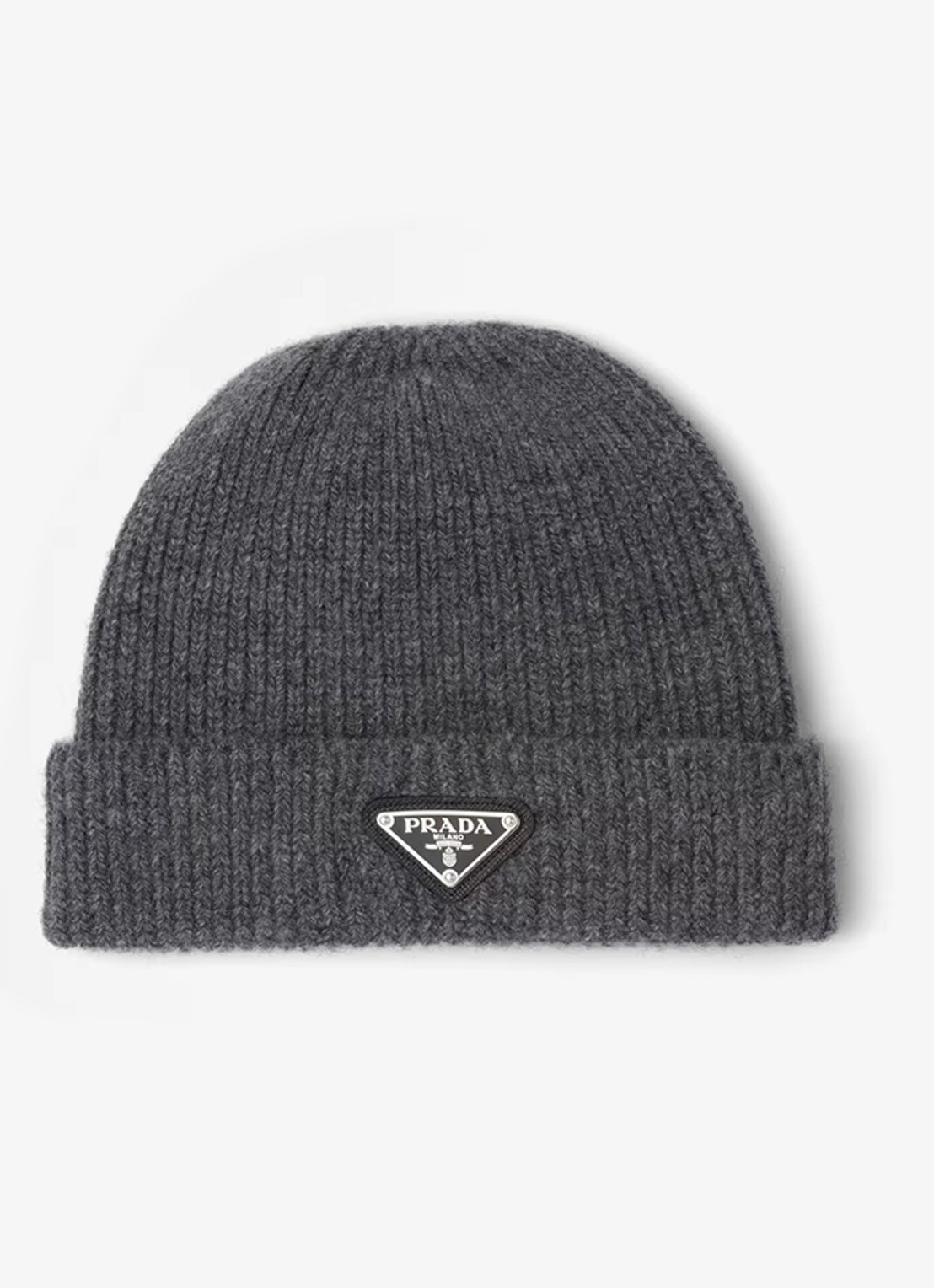 Prada Ribgebreide muts in kasjmierblend met logo - voorkant grijs