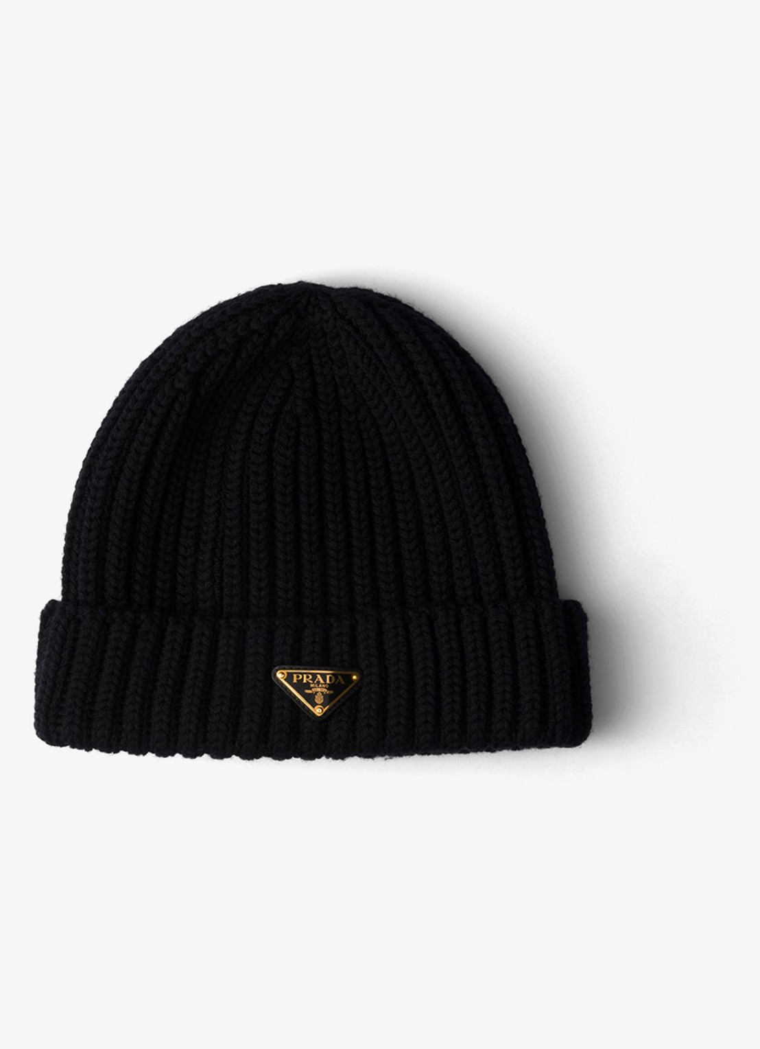 Prada Ribgebreide muts van scheerwol met logo - voorkant zwart