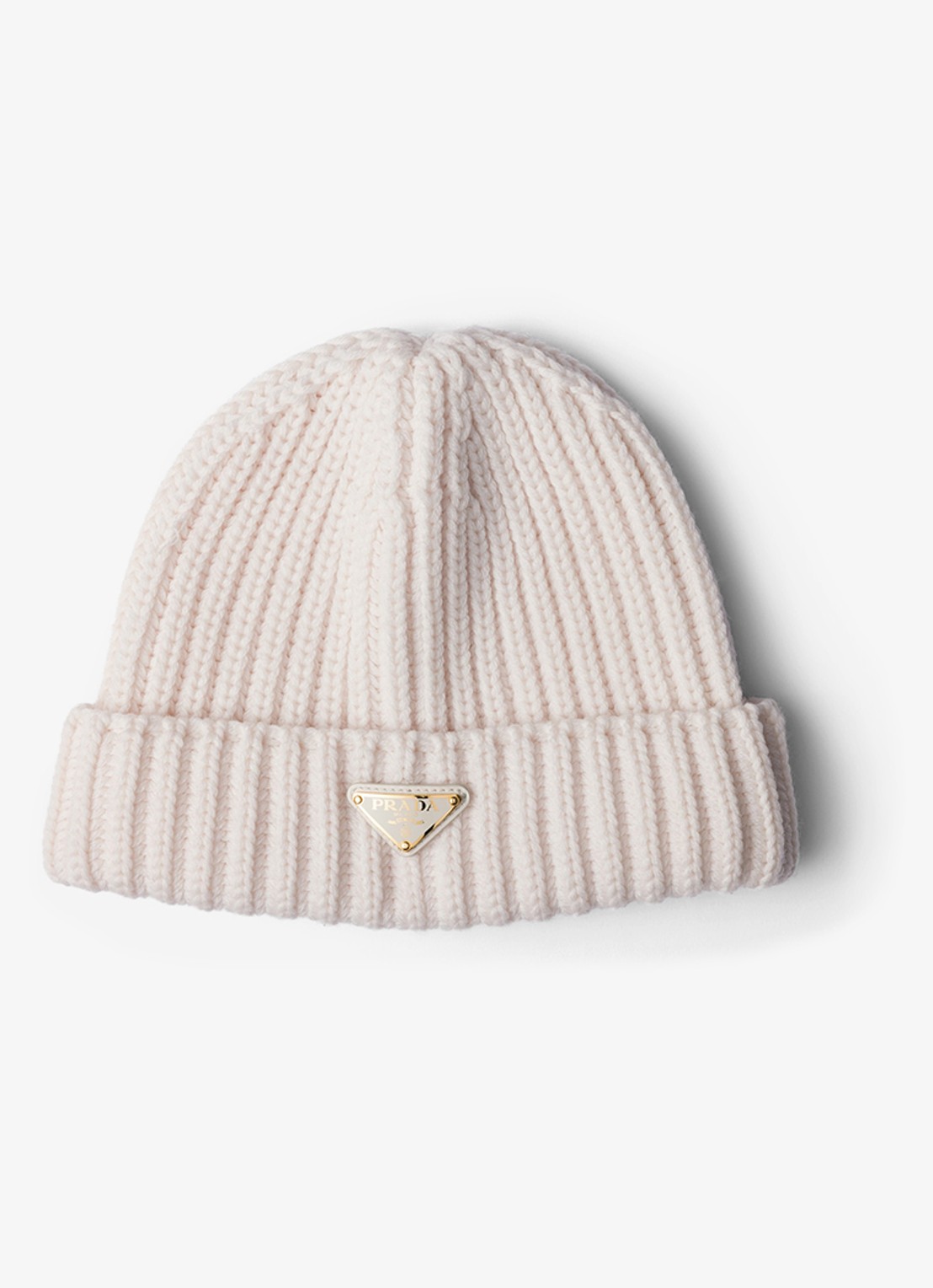Prada Ribgebreide muts van scheerwol met logo - voorkant 2 gebroken wit