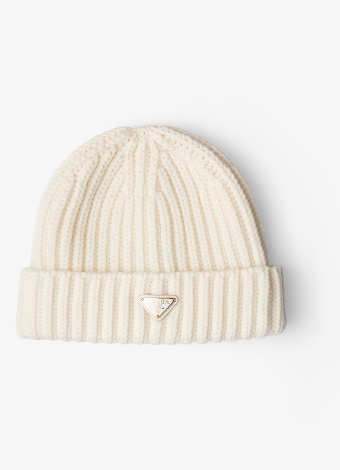Prada Ribgebreide muts van scheerwol met logo - voorkant 2 creme