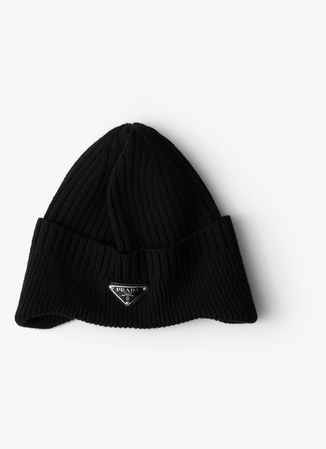 Prada Ribgebreide muts van scheerwol met logo - voorkant 2 zwart