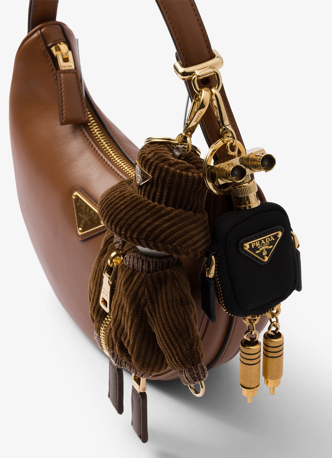 Prada Robot Re-Nylon tasbedel met logo - voorkant 2 zwart