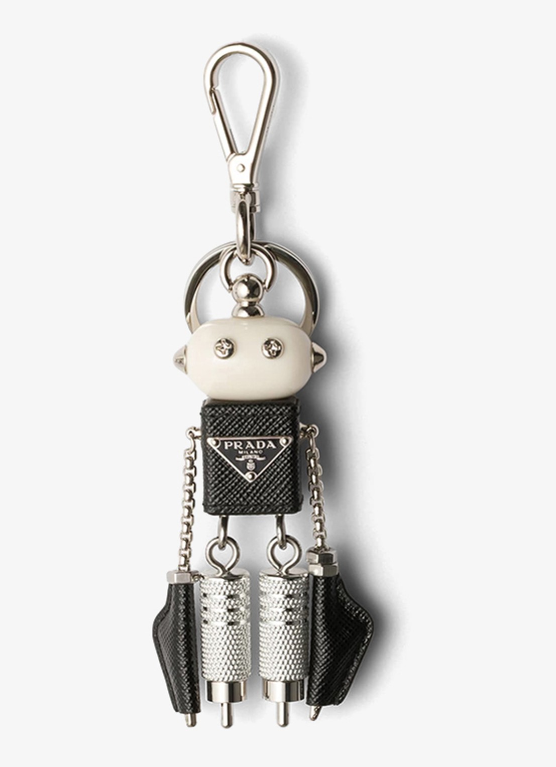 Prada Robot sleutelhanger met leren details - voorkant 2 zilver