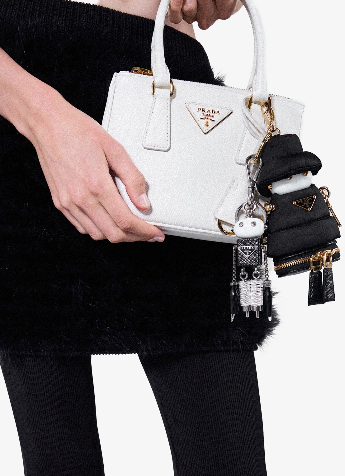 Prada Robot sleutelhanger met leren details - voorkant 3 zilver