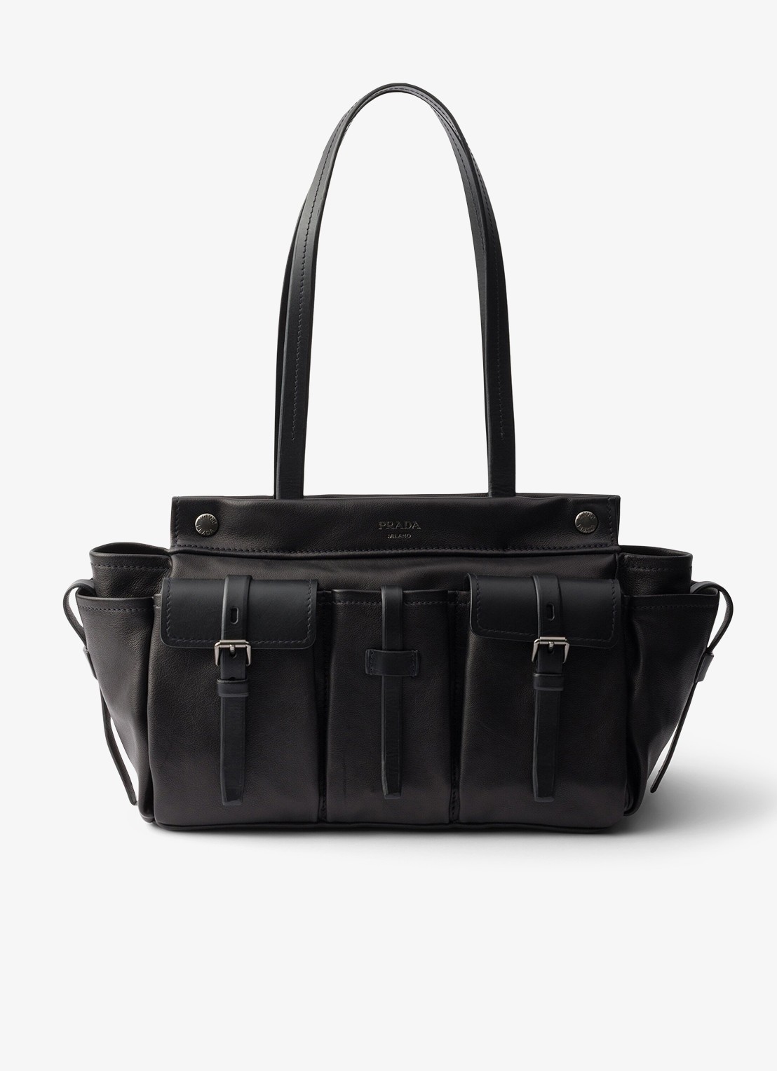 Prada Route Large schoudertas van leer - voorkant zwart