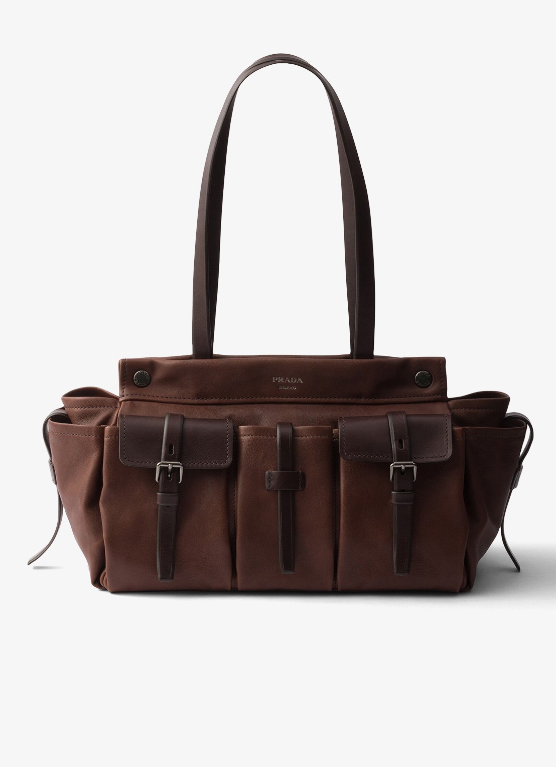 Prada Route Large schoudertas van leer - voorkant bruin