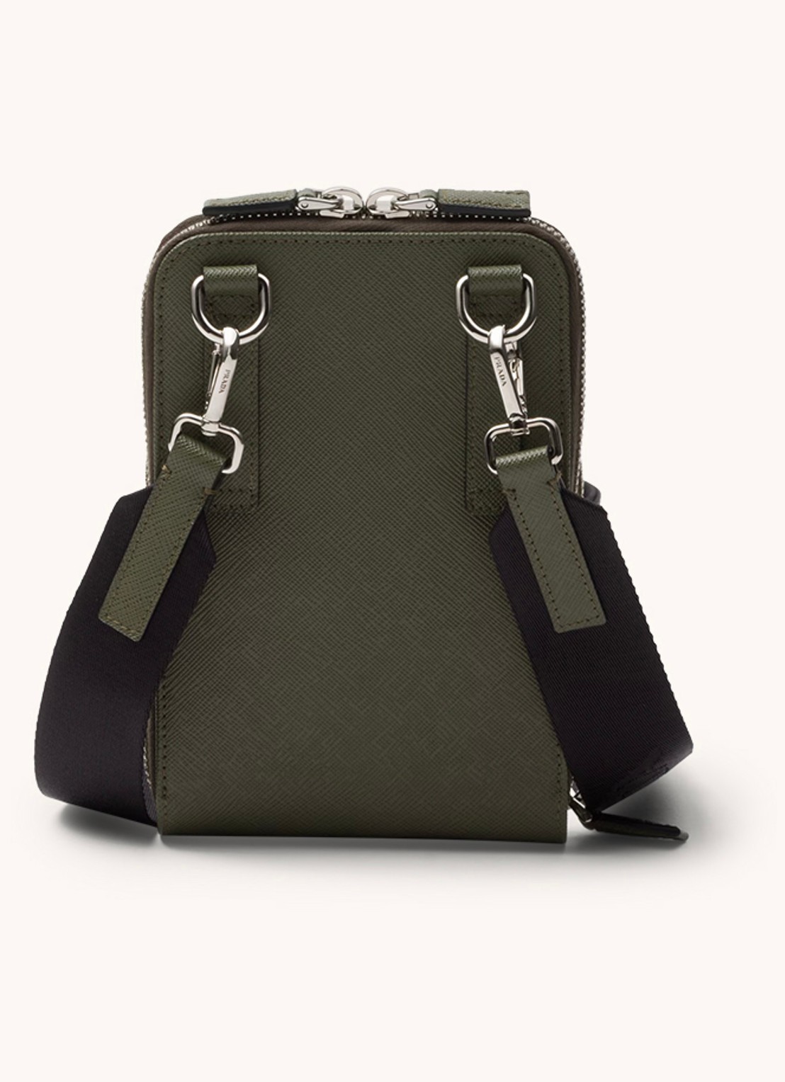 Prada Saffiano crossbody telefoonhoes van leer - achterkant 5 legergroen