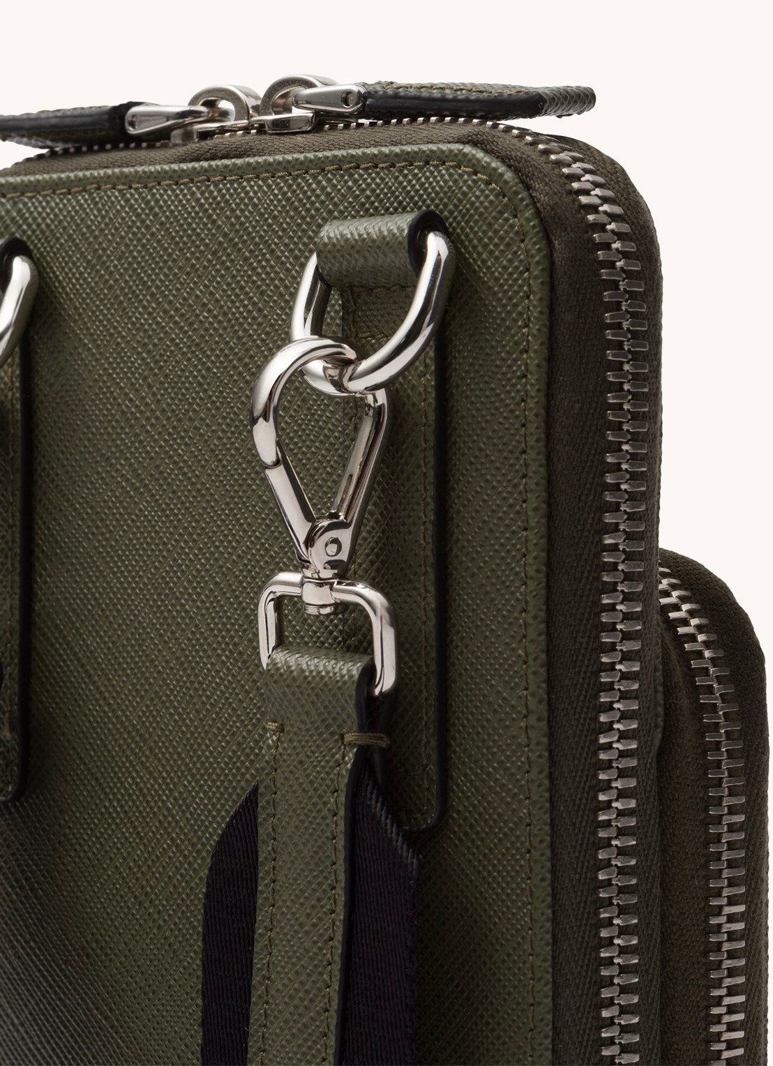 Prada Saffiano crossbody telefoonhoes van leer - detail 2 legergroen