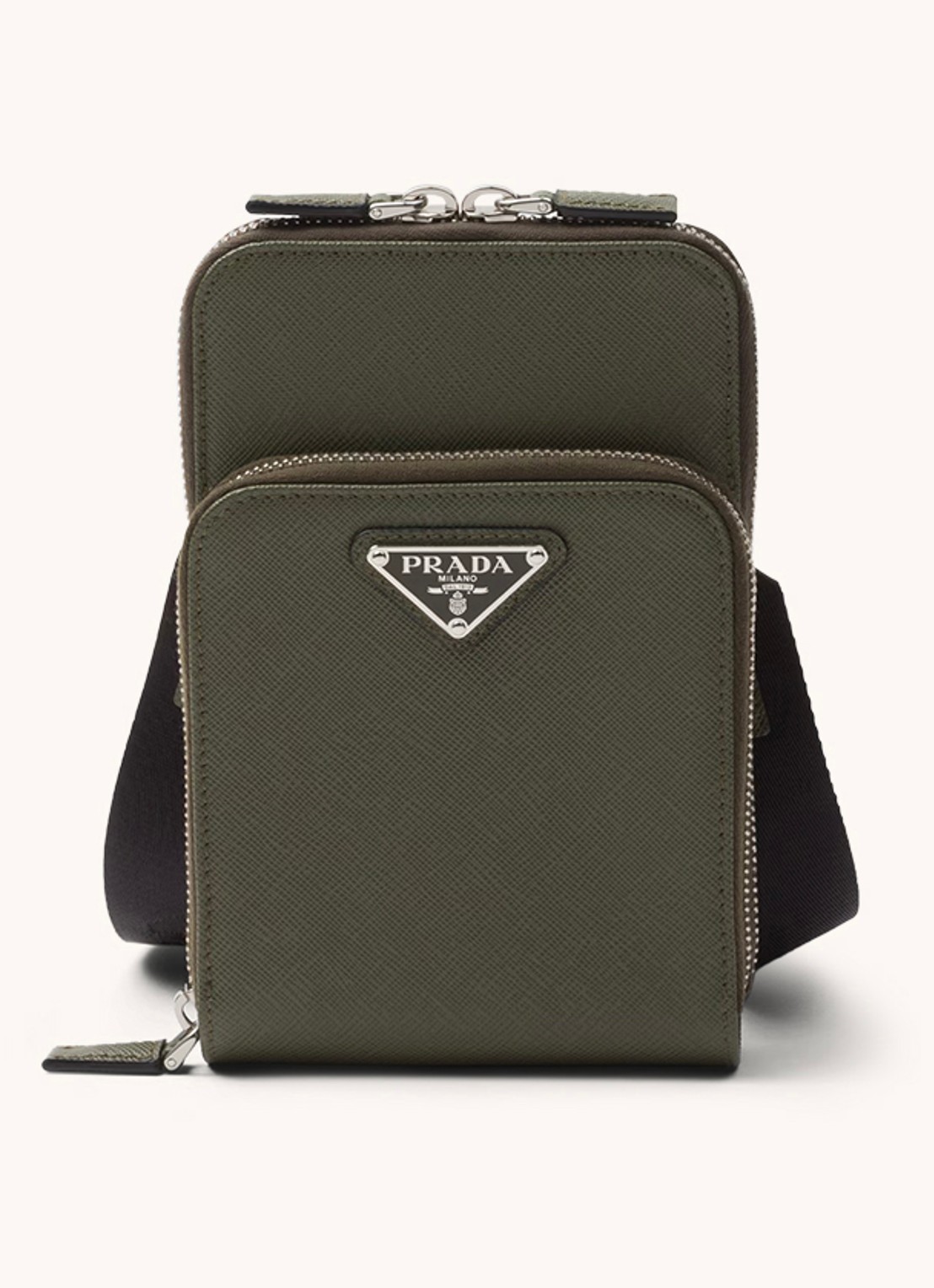 Prada Saffiano crossbody telefoonhoes van leer - voorkant 3 legergroen