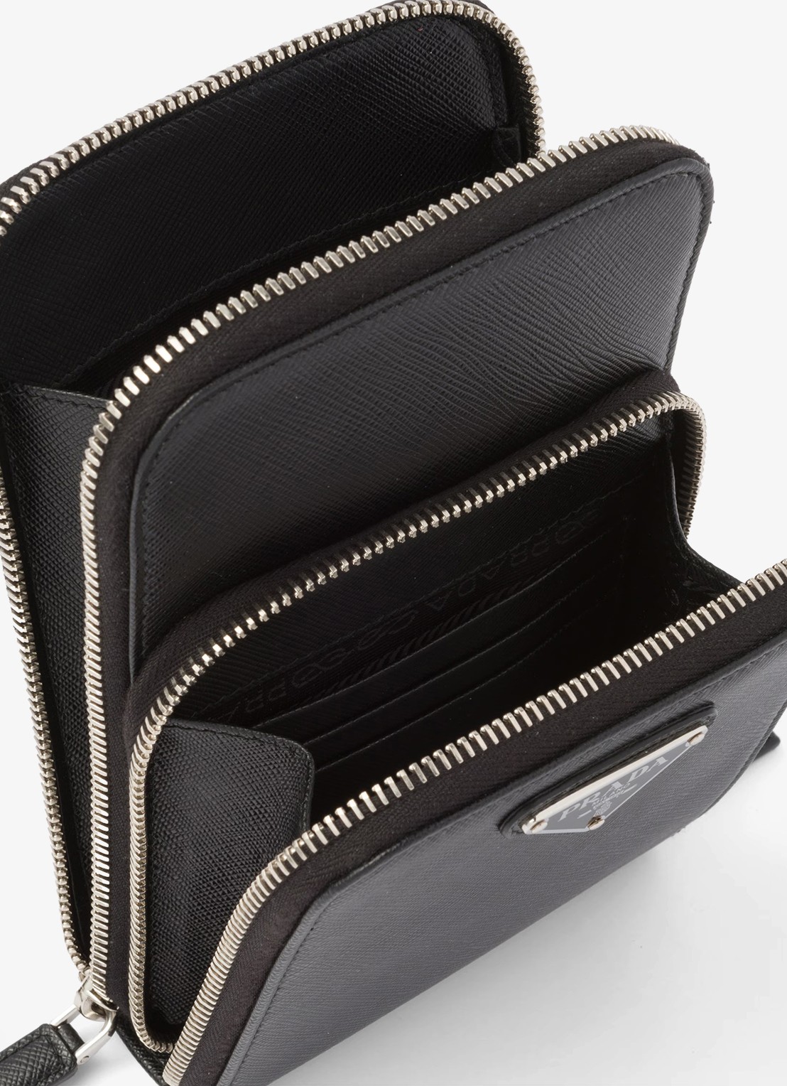Prada Saffiano crossbody telefoonhoes van leer - detail 3 zwart