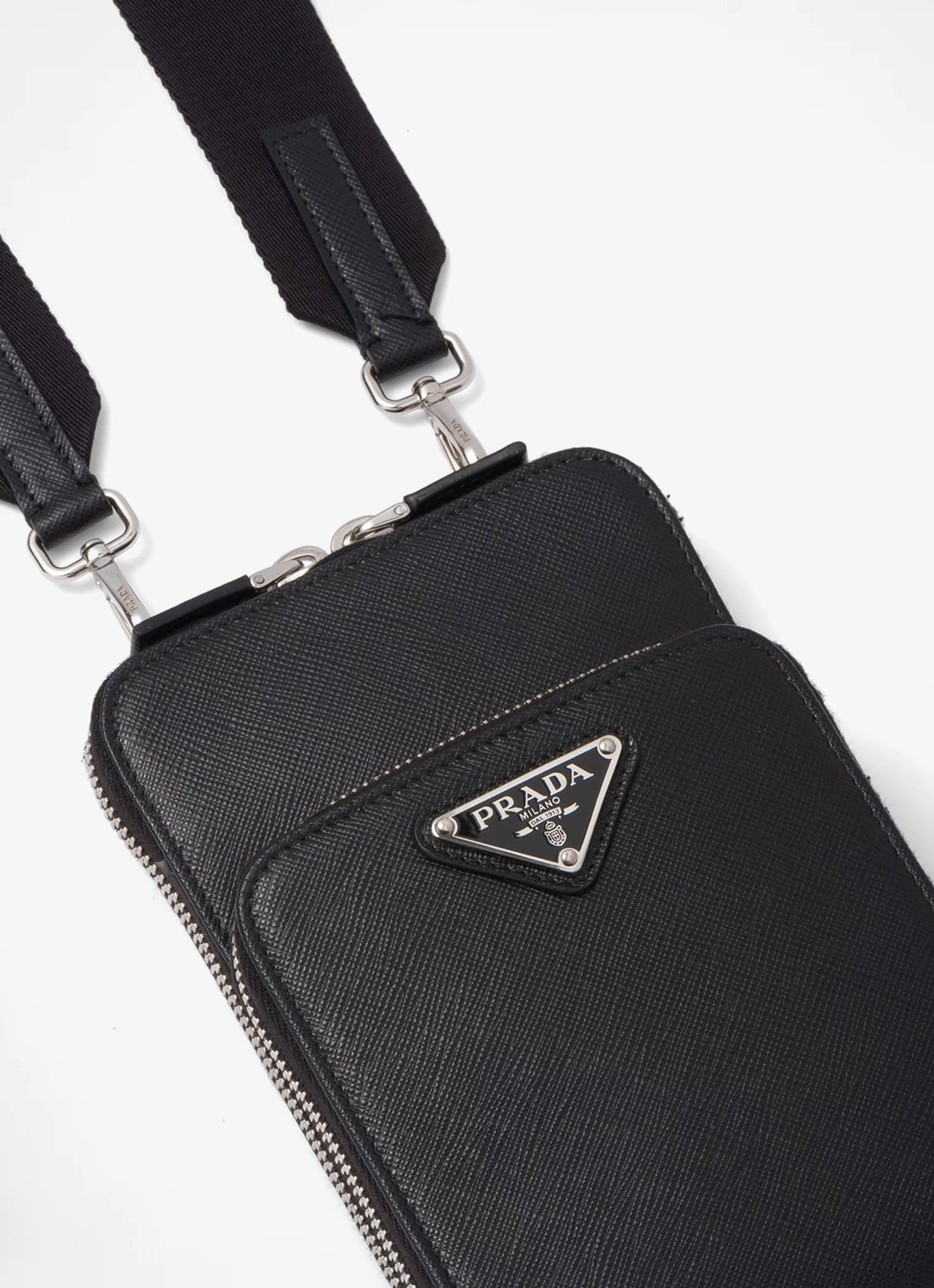 Prada Saffiano crossbody telefoonhoes van leer - detail 4 zwart