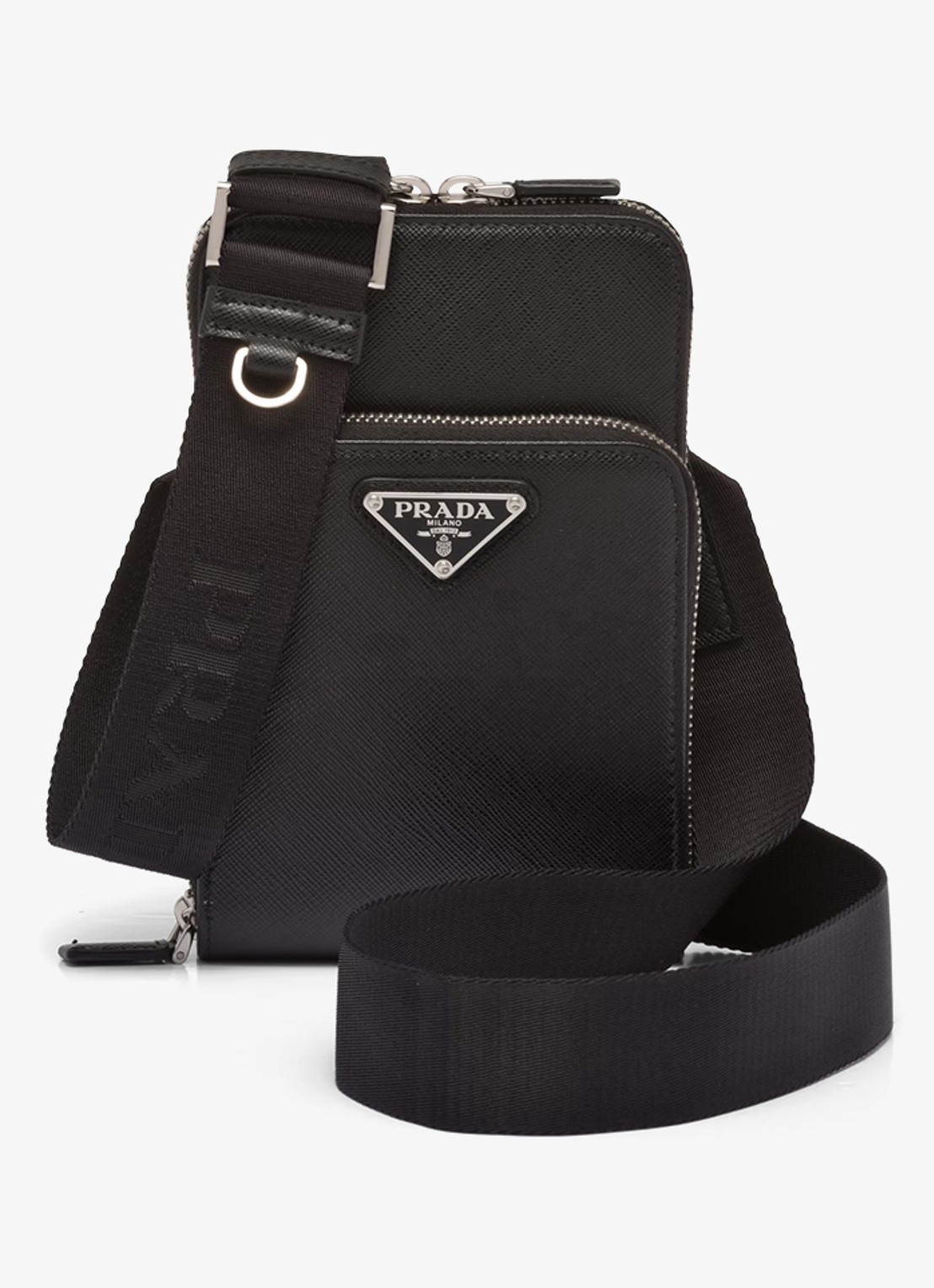 Prada Saffiano crossbody telefoonhoes van leer - voorkant 6 zwart