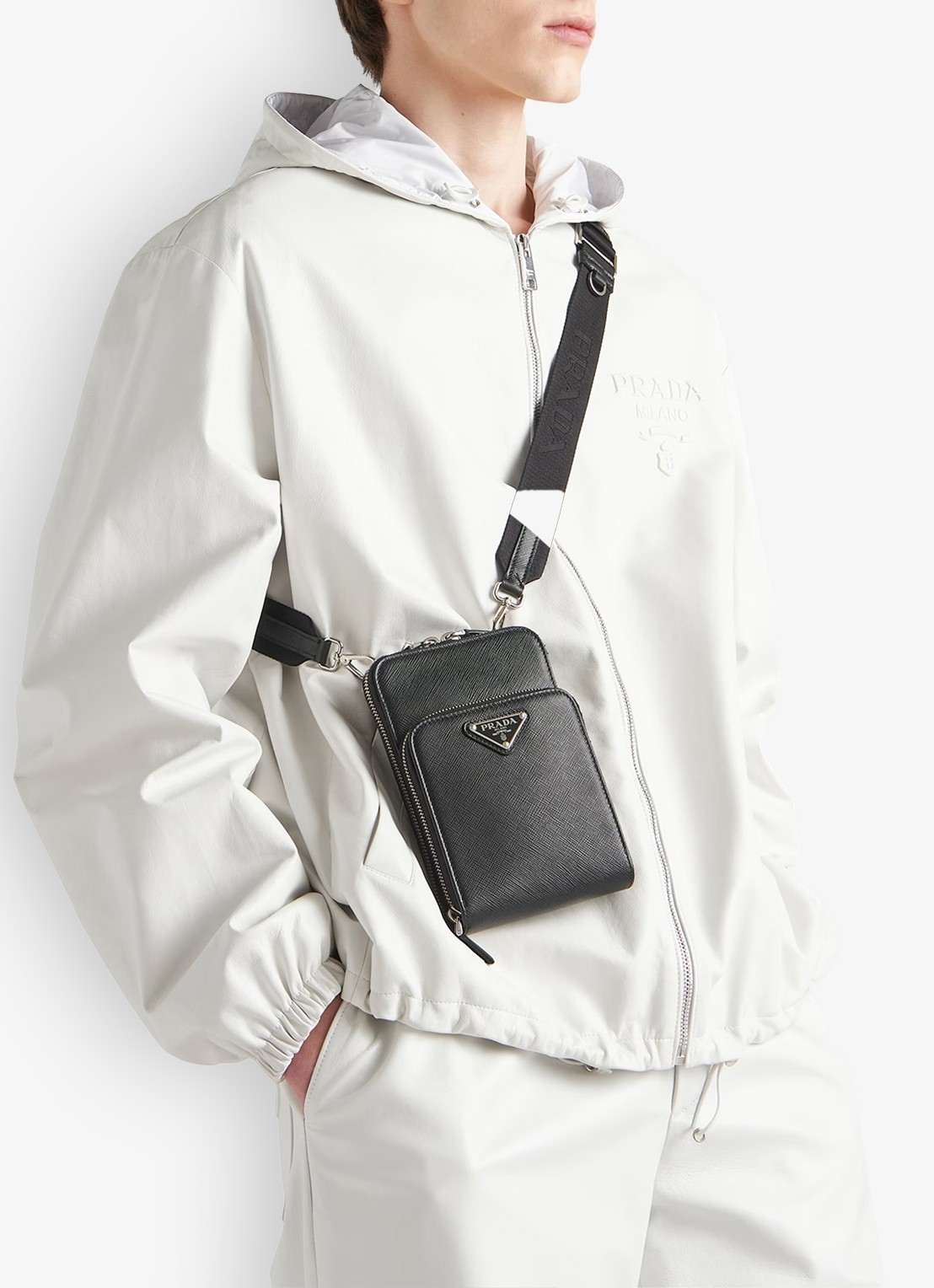 Prada Saffiano crossbody telefoonhoes van leer - voorkant 7 zwart