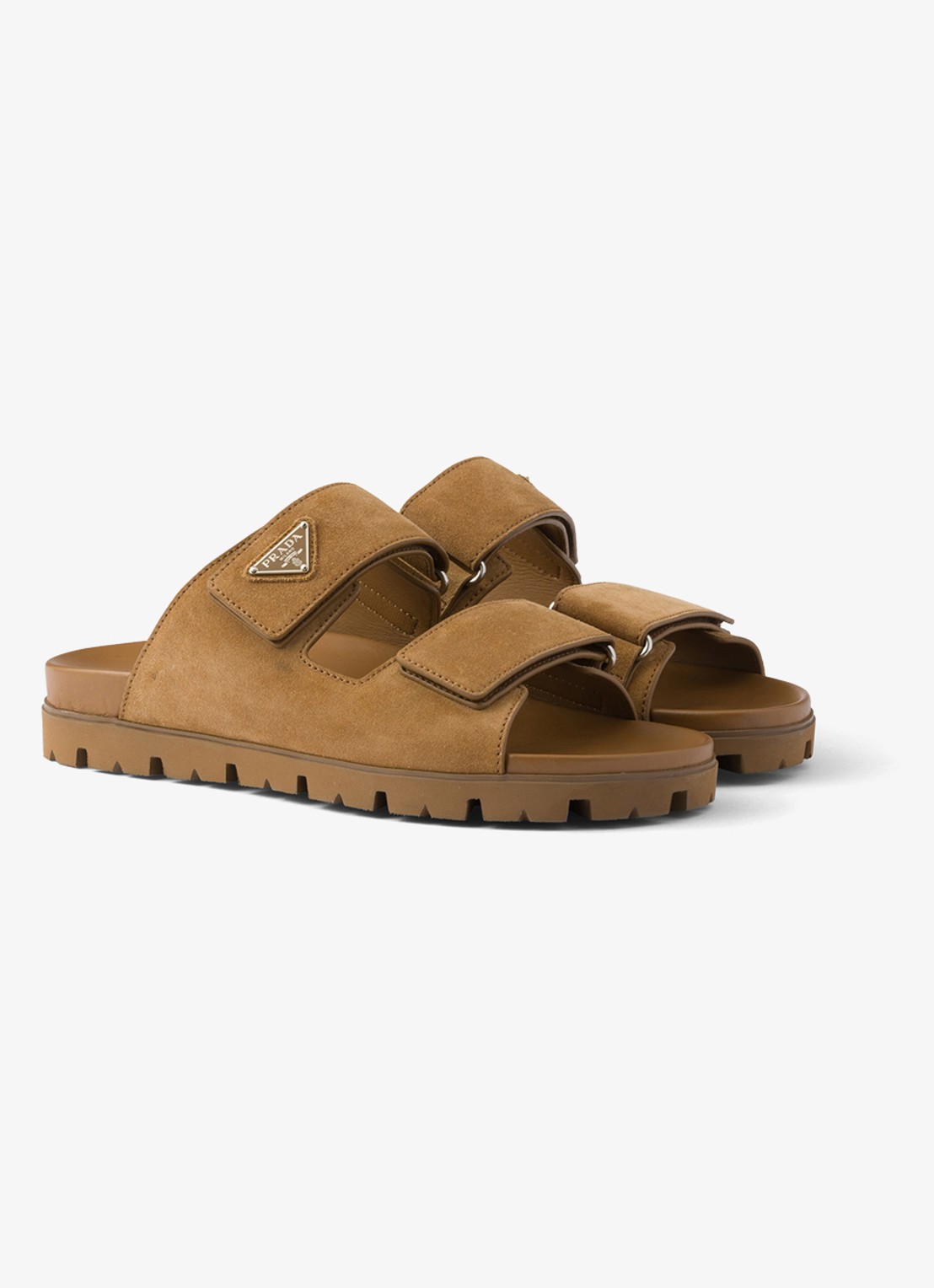 Prada Sandaal van kalfssuède - voorkant 2 camel