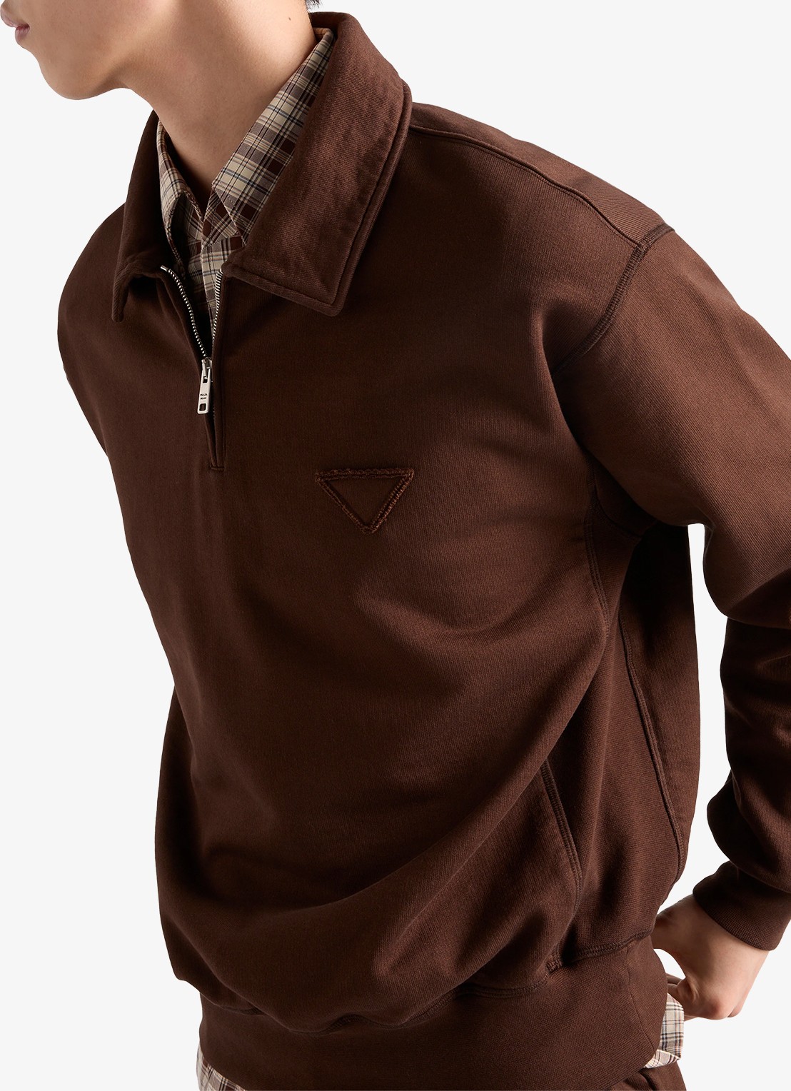 Prada Schipperstrui met halve rits - detail 4 bruin