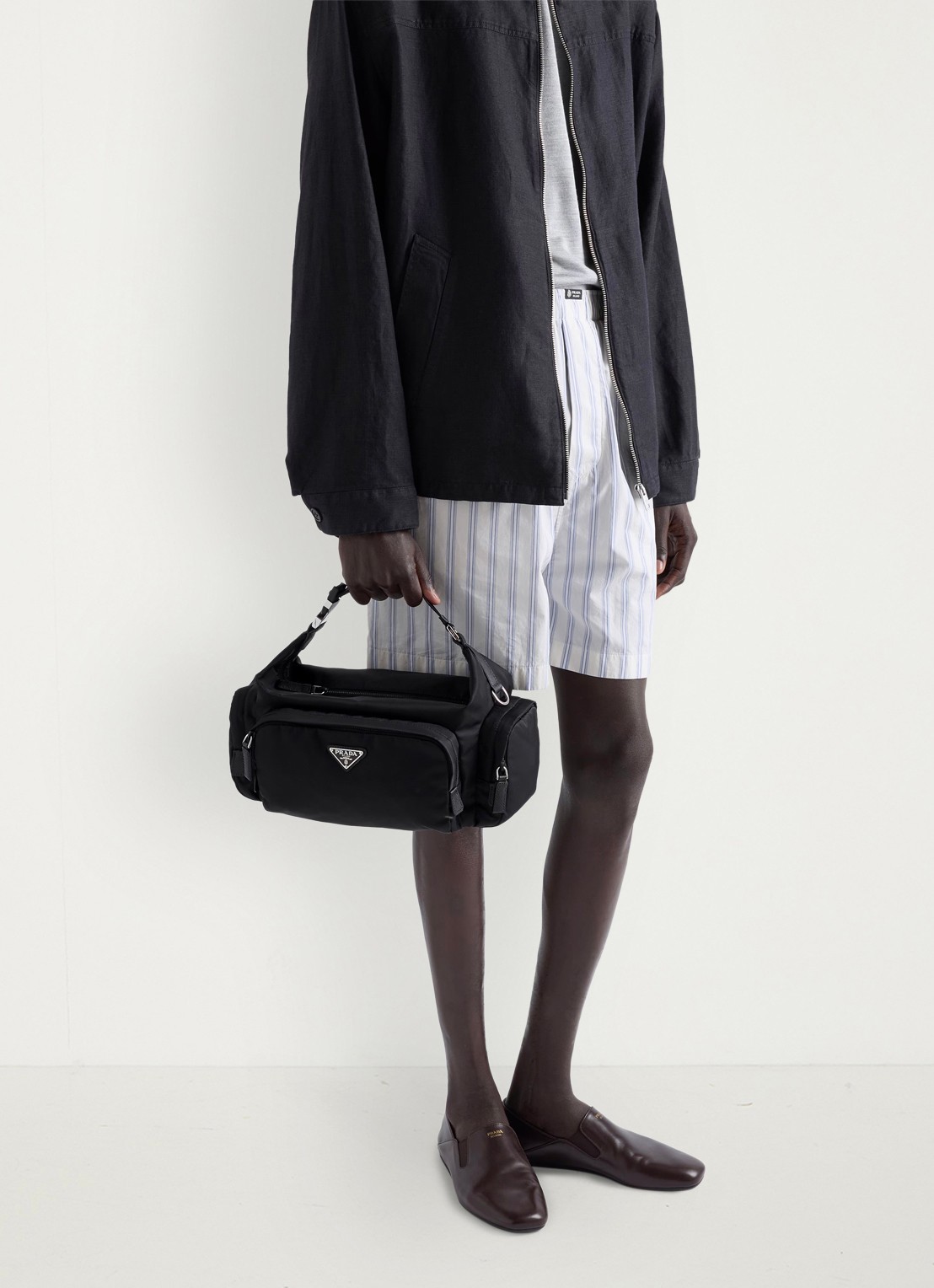 Prada Schoudertas met details van leer - detail 5 zwart