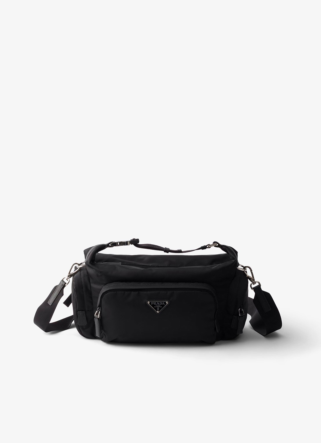 Prada Schoudertas met details van leer - voorkant 6 zwart