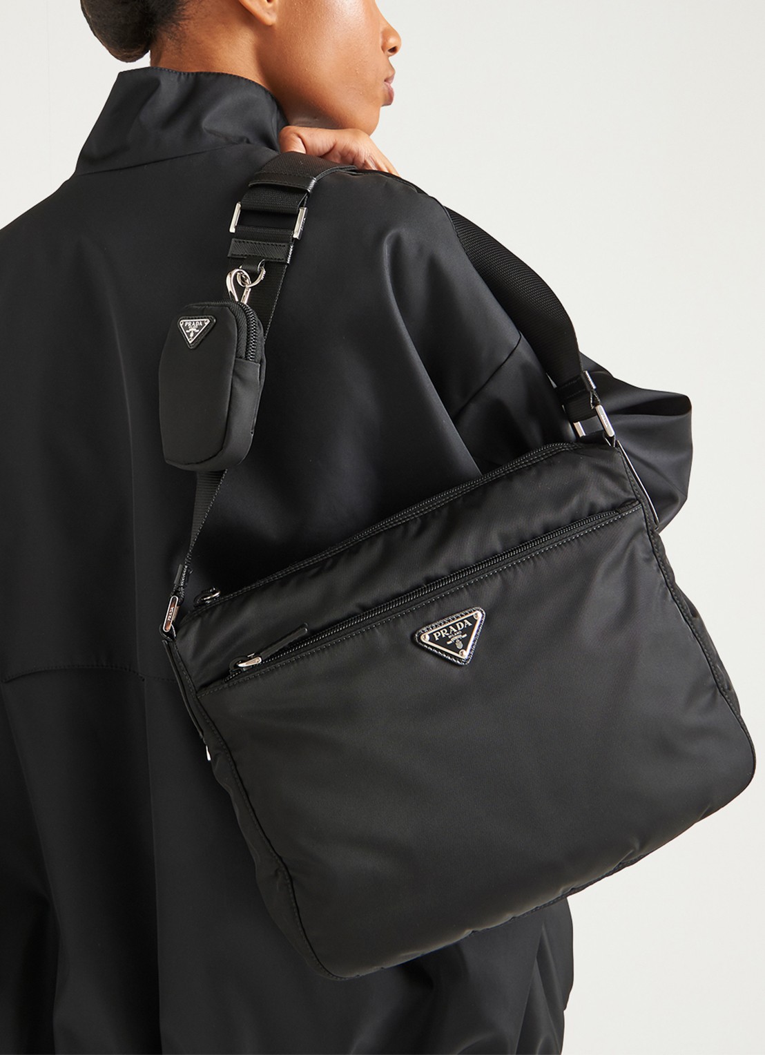 Prada Schoudertas met verstelbare schouderriem - detail 5 zwart