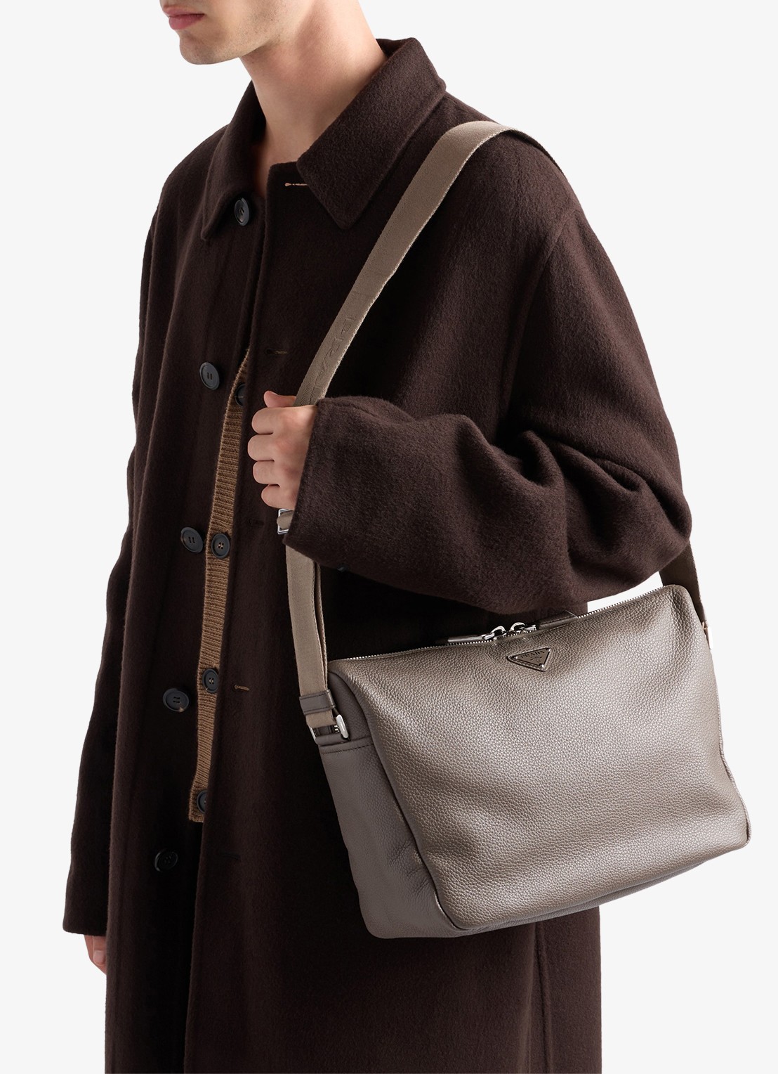 Prada Schoudertas van kalfsleer - voorkant 7 taupe