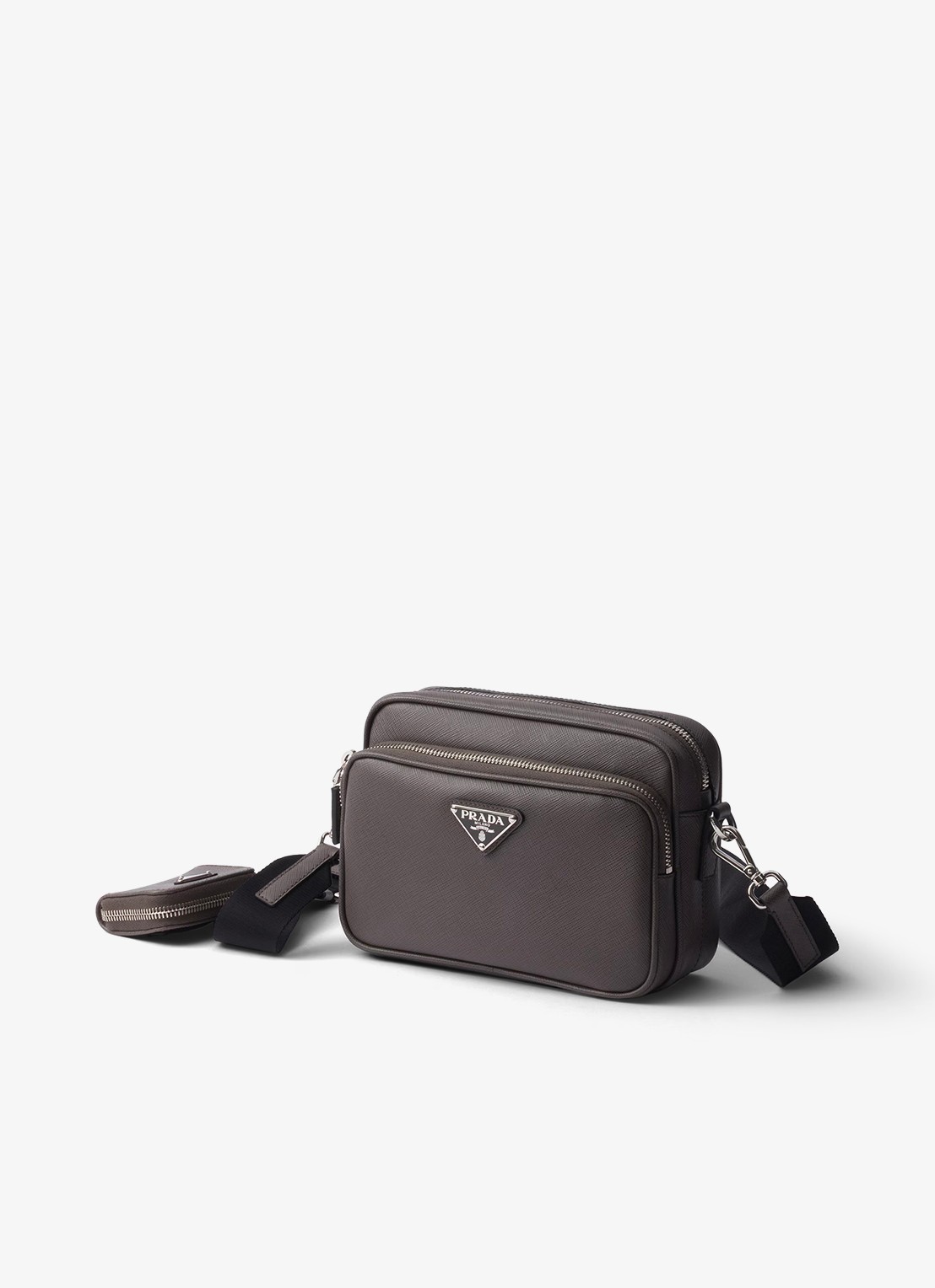 Prada Schoudertas van leer met afneembare schouderriem - detail 2 donkergrijs