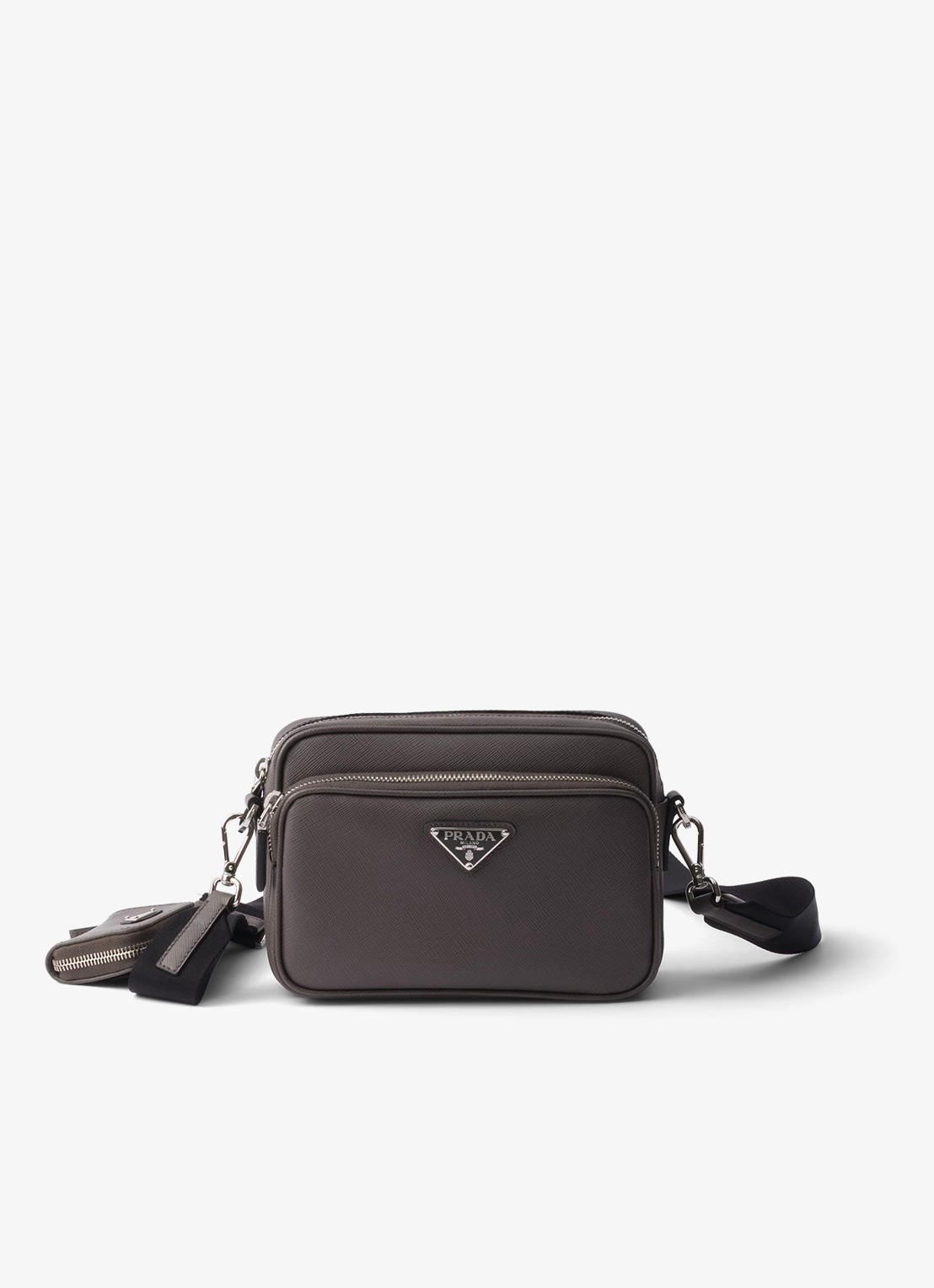 Prada Schoudertas van leer met afneembare schouderriem - voorkant 4 donkergrijs