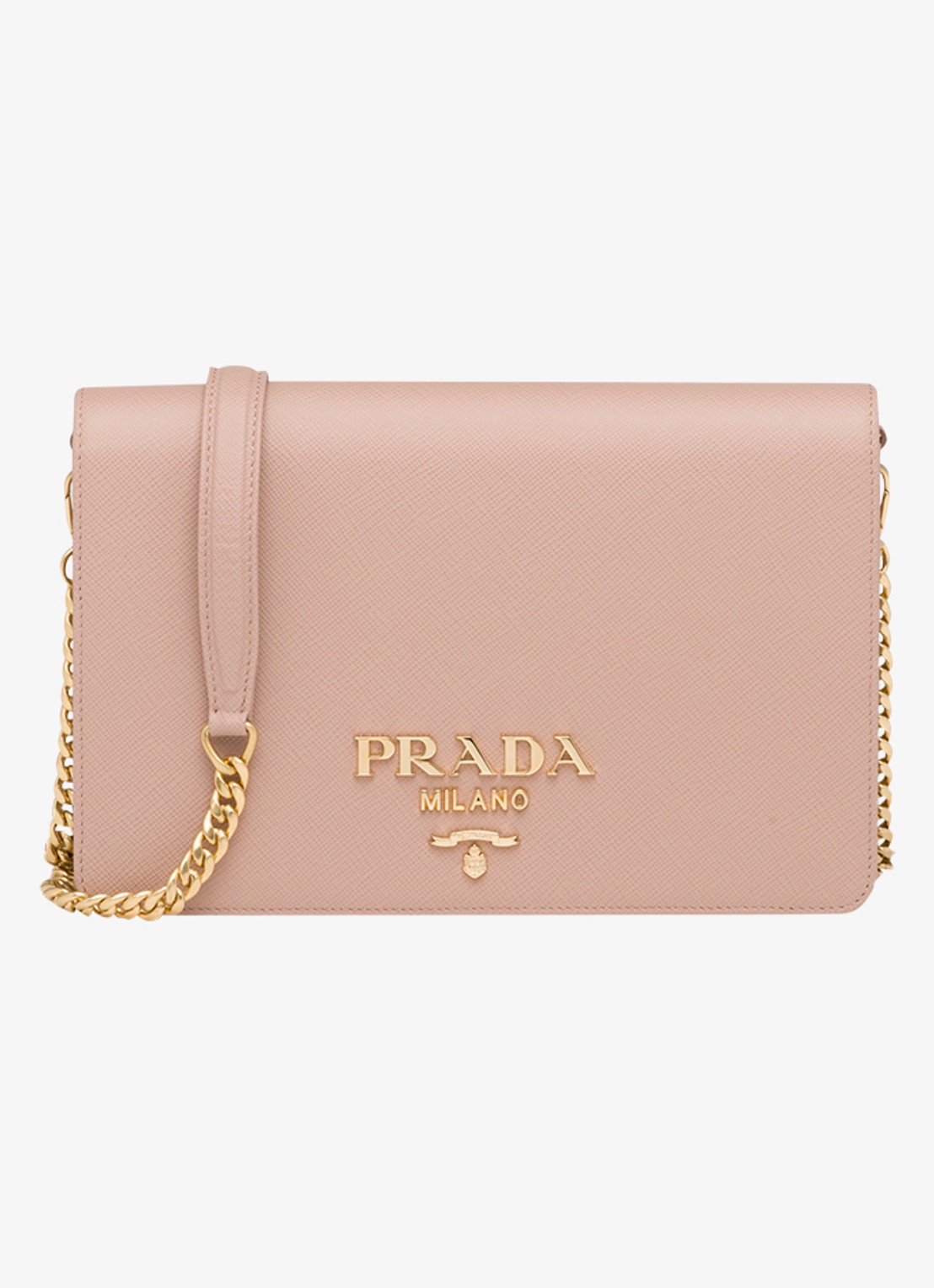Prada Schoudertas van leer met logo - voorkant lichtroze
