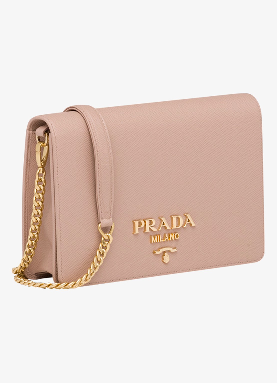 Prada Schoudertas van leer met logo - voorkant 2 lichtroze